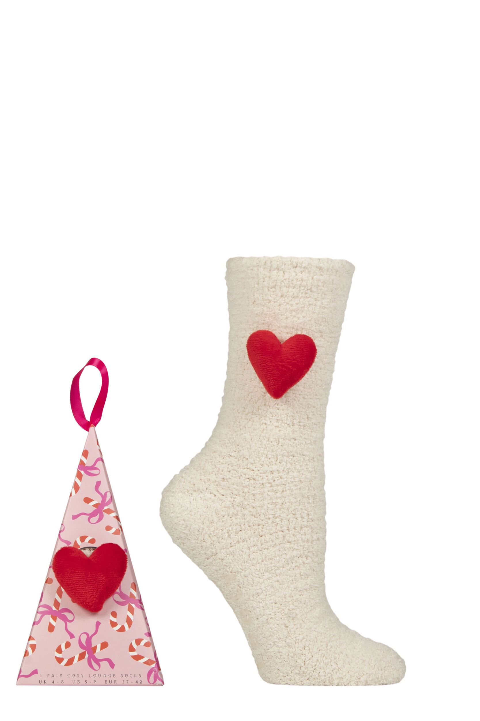 Women's 1 Pair SOCKSHOP Wildfeet Gift Boxed Novelty Fluffy Lounge Socks Red Heart 4-8