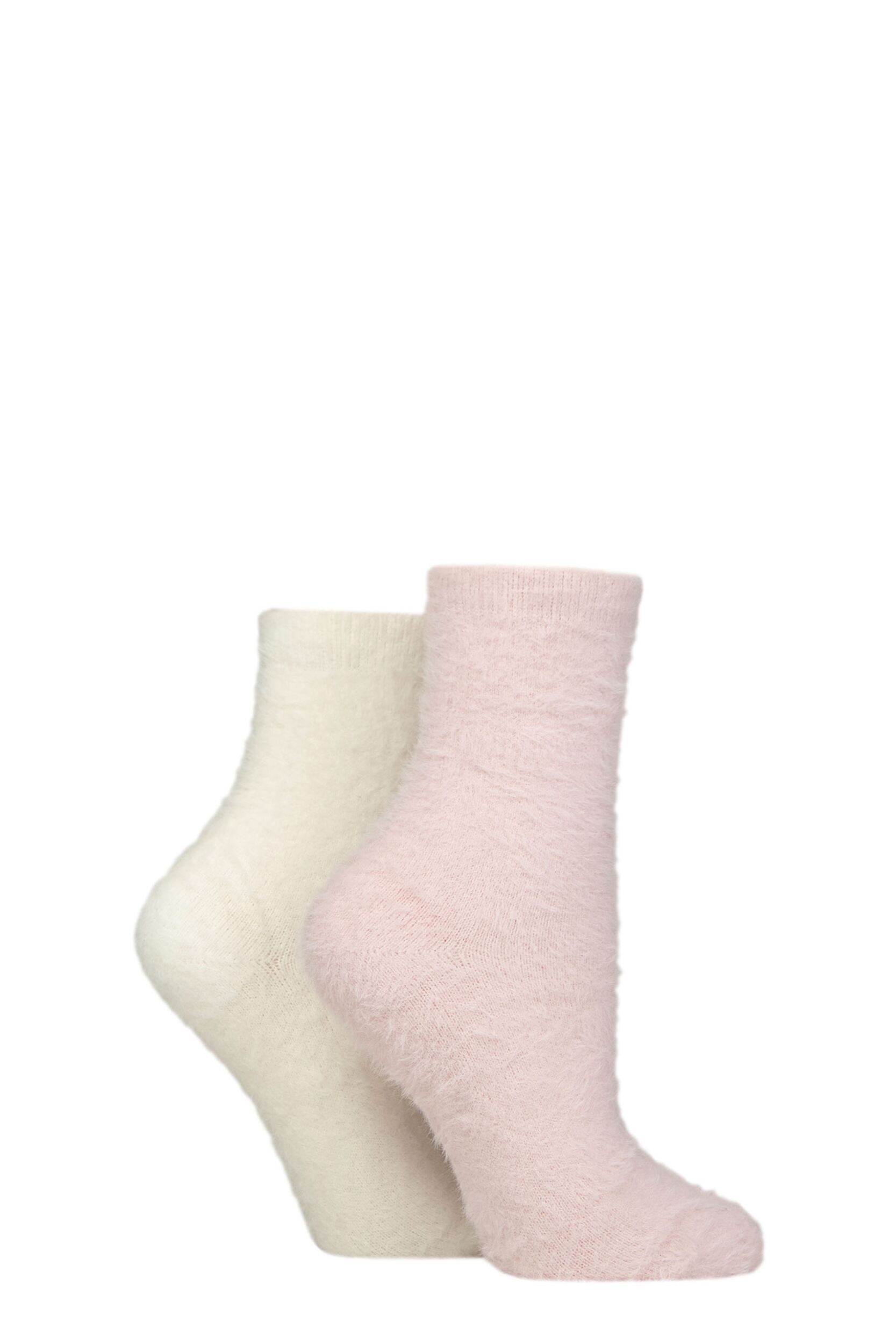 Women's 2 Pair SOCKSHOP Wildfeet Fluffy Feather Socks Pink / Snow 4-8