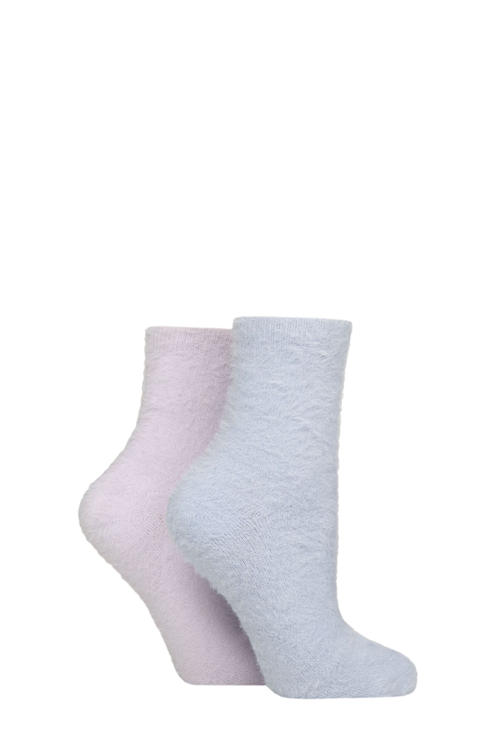 Women's 2 Pair SOCKSHOP Wildfeet Fluffy Feather Socks Lilac / Pink 4-8