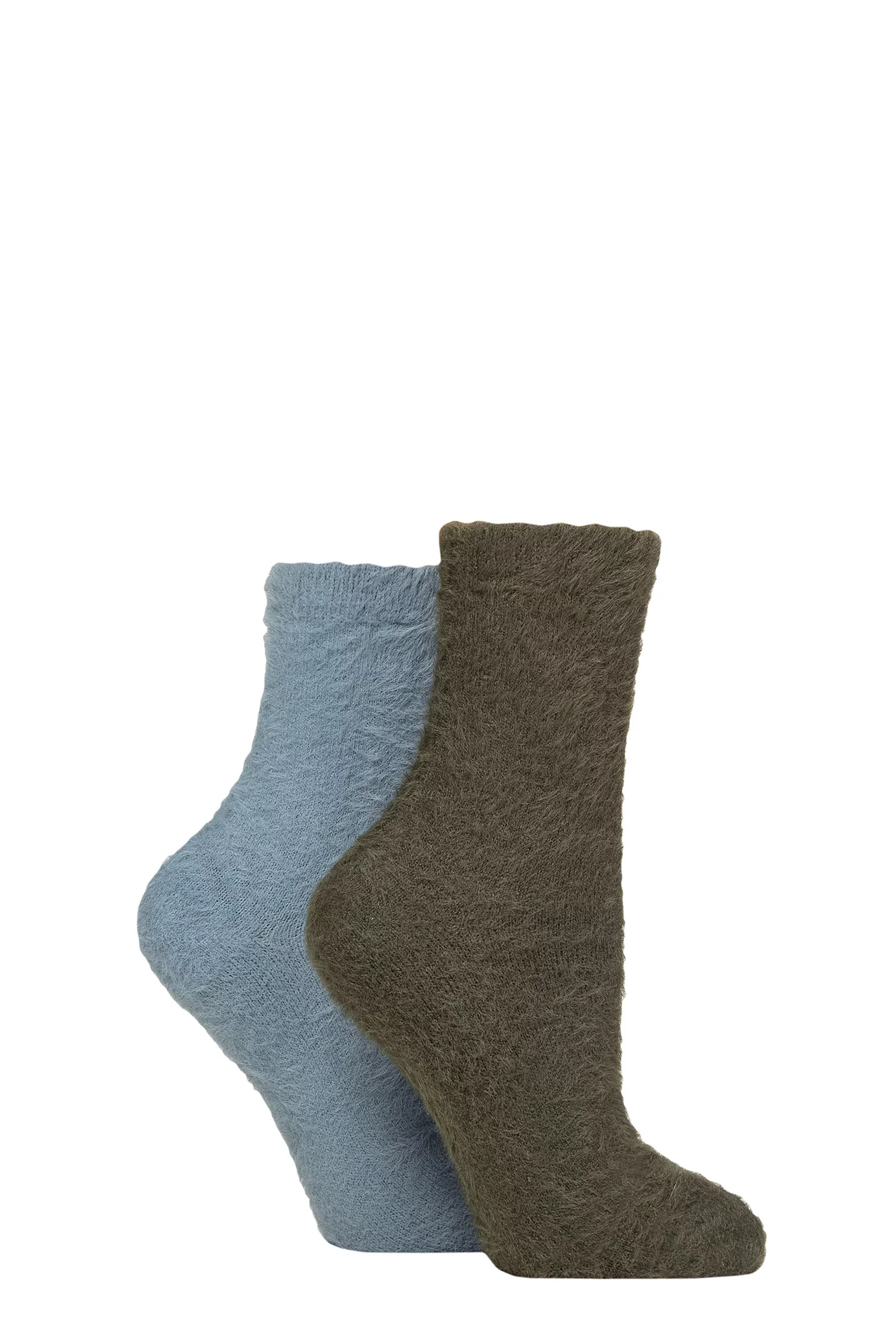 Women's 2 Pair SOCKSHOP Wildfeet Fluffy Feather Socks Grey / Blue 4