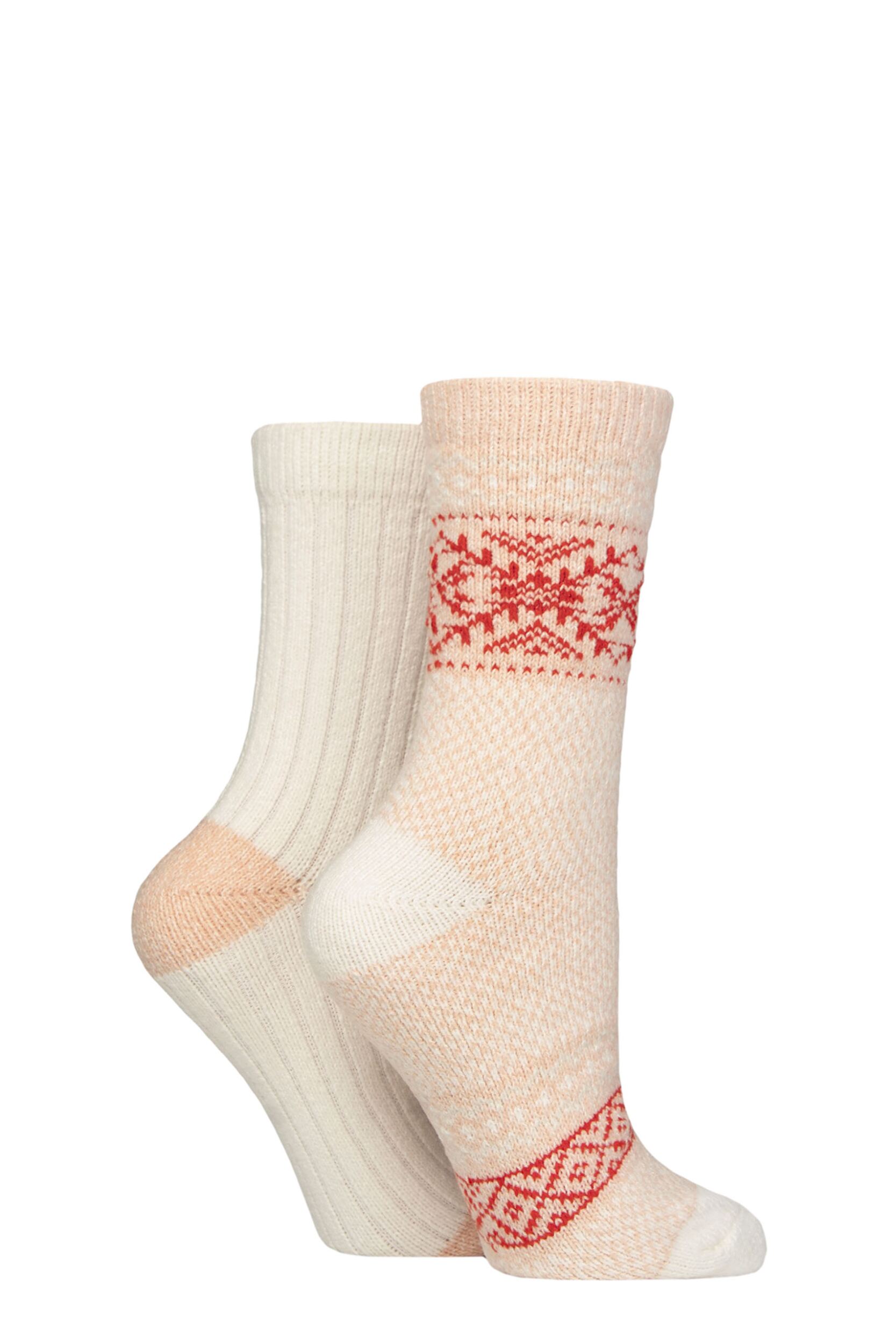 Women's 2 Pair SOCKSHOP Wildfeet Leisure to Lounge Socks Fair Isle White / Red 4-8