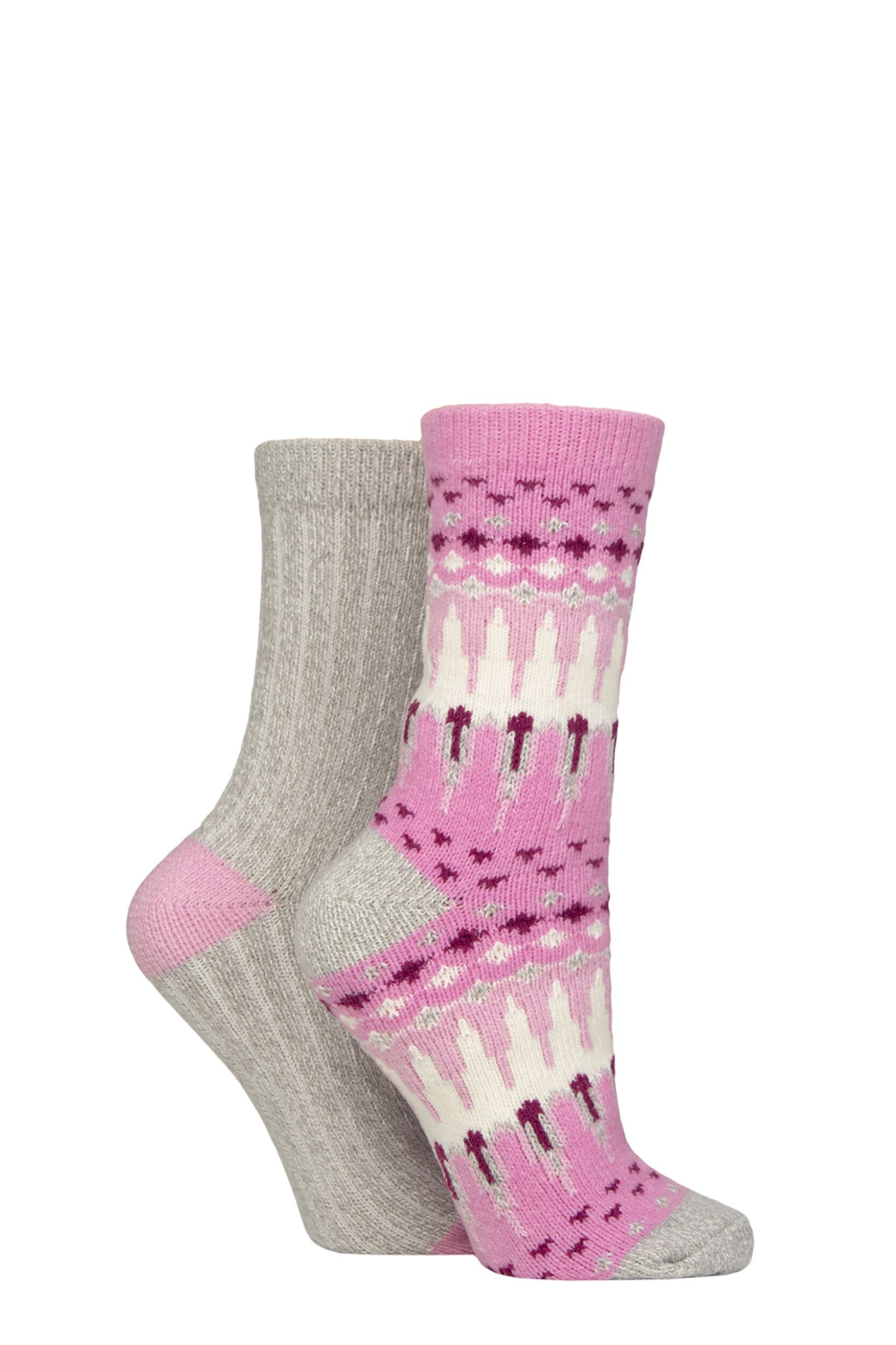 Women's 2 Pair SOCKSHOP Wildfeet Leisure to Lounge Socks Fair Isle Cream / Wine 4-8