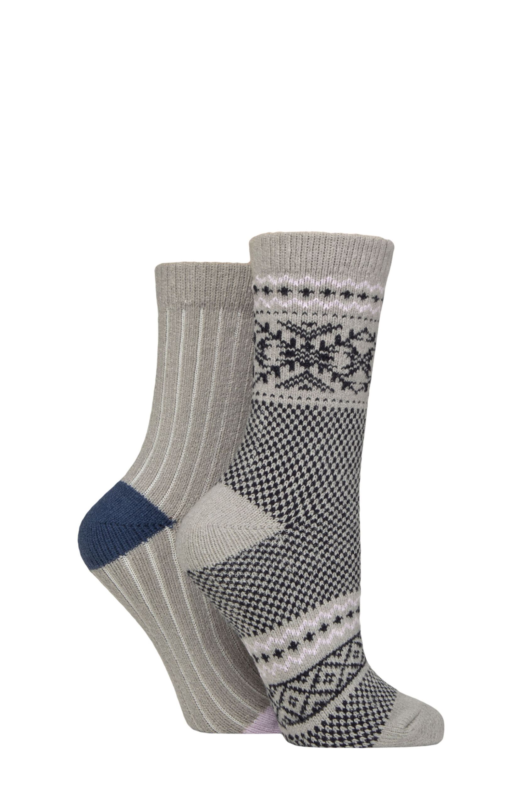 Women's 2 Pair SOCKSHOP Wildfeet Leisure to Lounge Socks Fair Isle Navy / Lilac 4-8