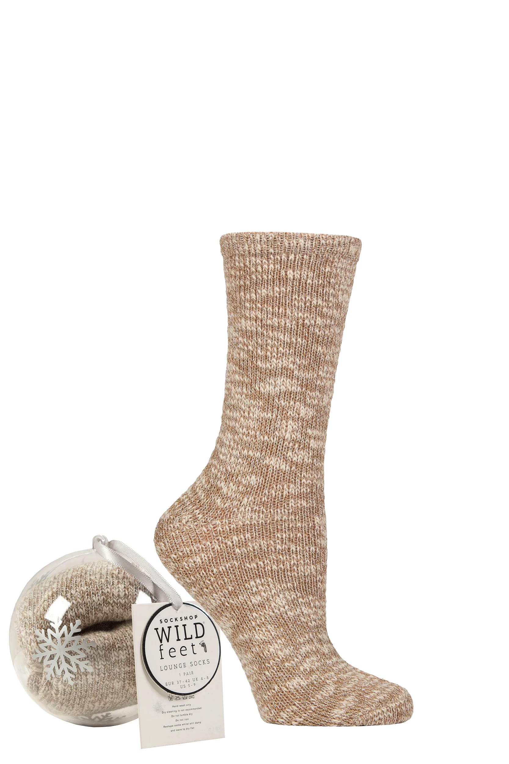 Women's 1 Pair SOCKSHOP Wildfeet Snowflake Gift Boxed Bauble Lounge Socks Beige Cream 4