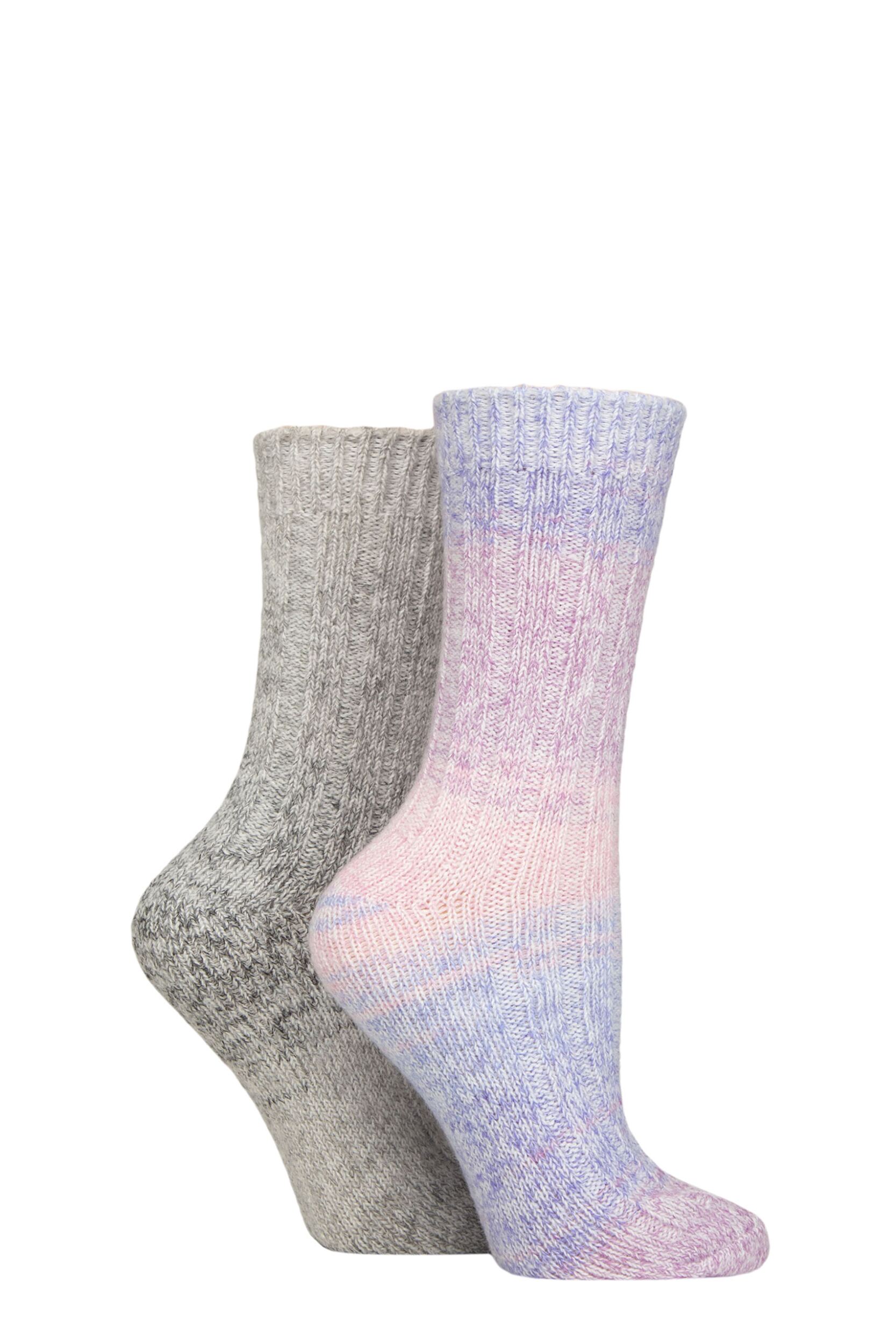 Women's 2 Pair SOCKSHOP Wildfeet Space Dye Super Soft Lounge Socks Space Dye Grey / Lilac 4