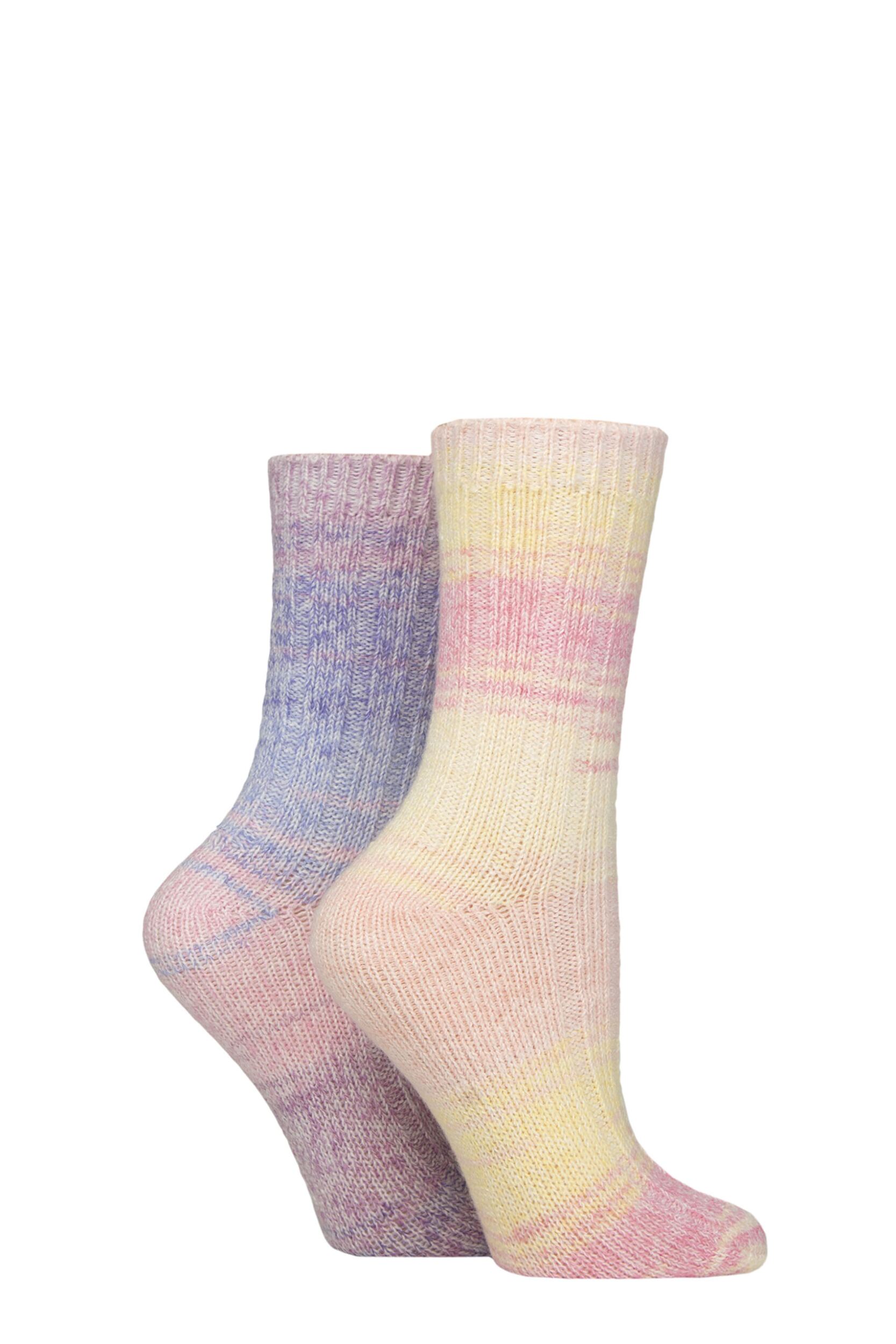 Women's 2 Pair SOCKSHOP Wildfeet Space Dye Super Soft Lounge Socks Space Dye Pink 4-8