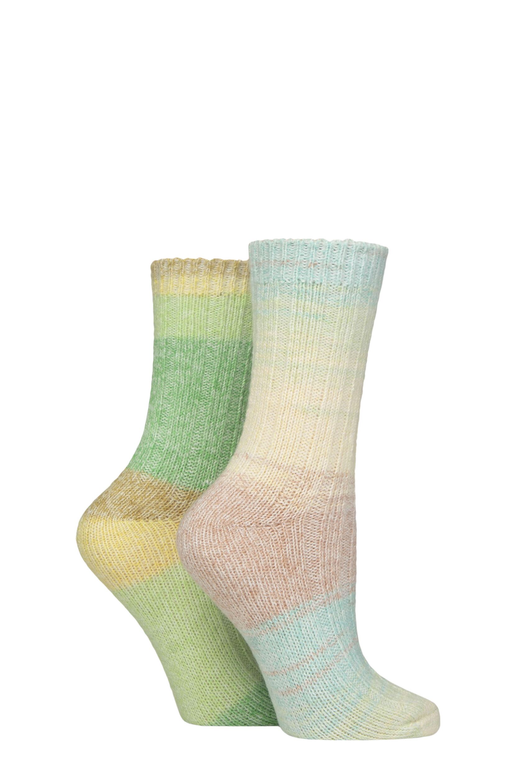 Women's 2 Pair SOCKSHOP Wildfeet Space Dye Super Soft Lounge Socks Space Dye Yellow 4-8