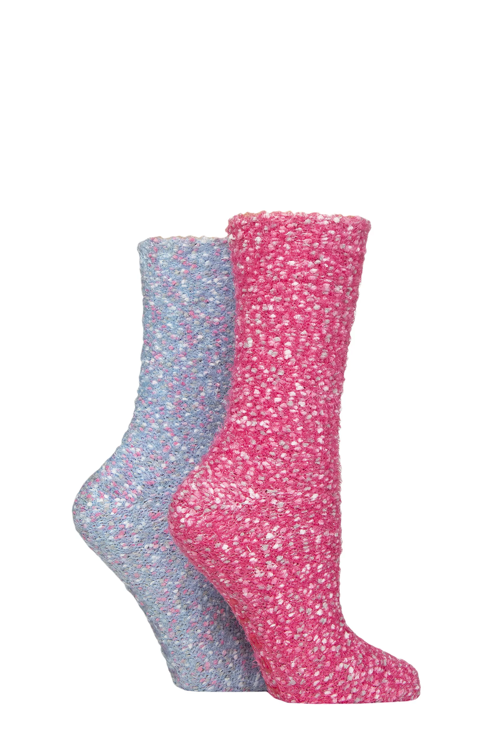 Women's 2 Pair SOCKSHOP Wildfeet Sparkle Popcorn Lounge Socks Pink / Blue 4