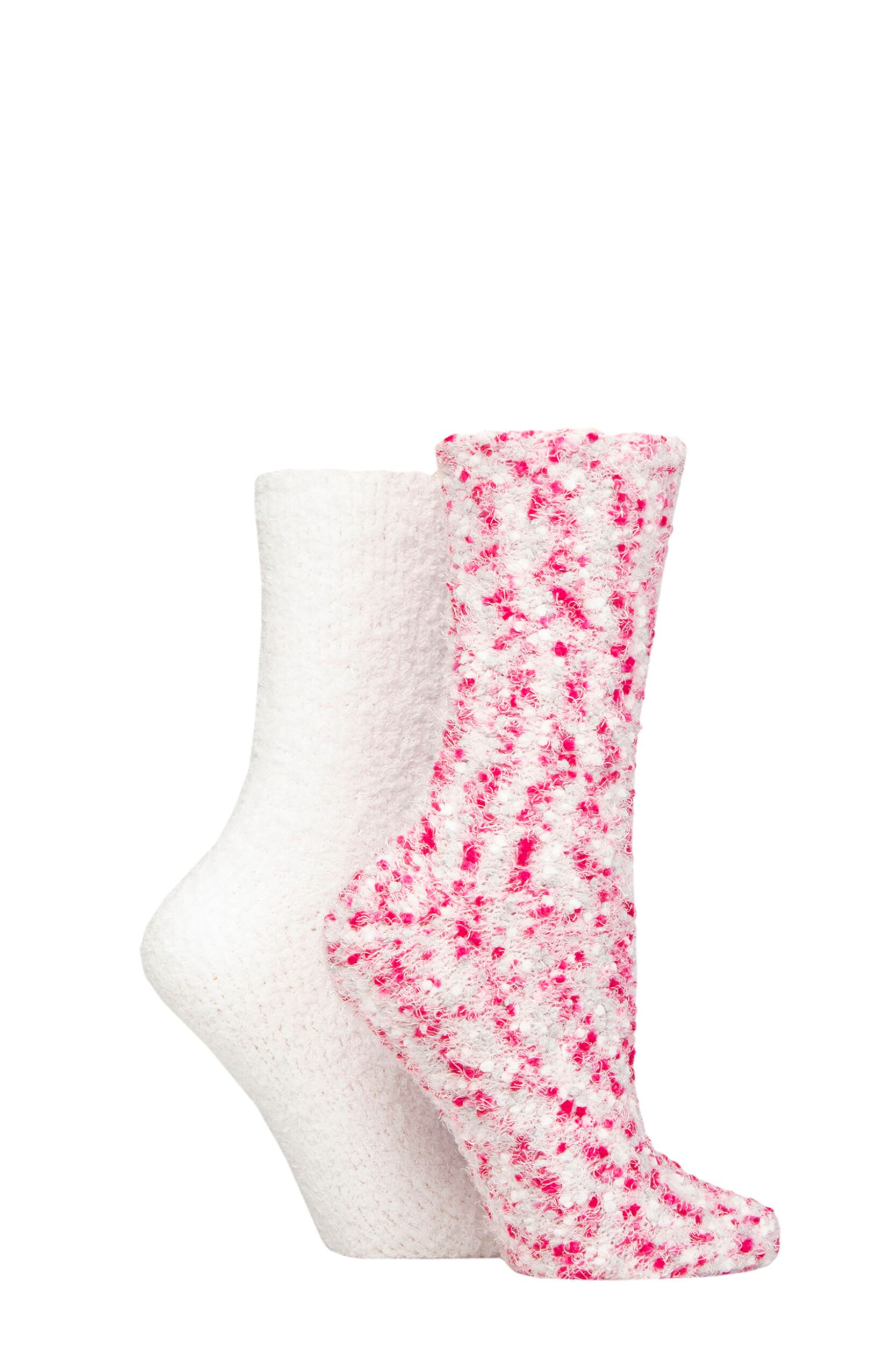 Women's 2 Pair SOCKSHOP Wildfeet Popcorn Cosy Lounge Socks White / Pink 4-8 UK