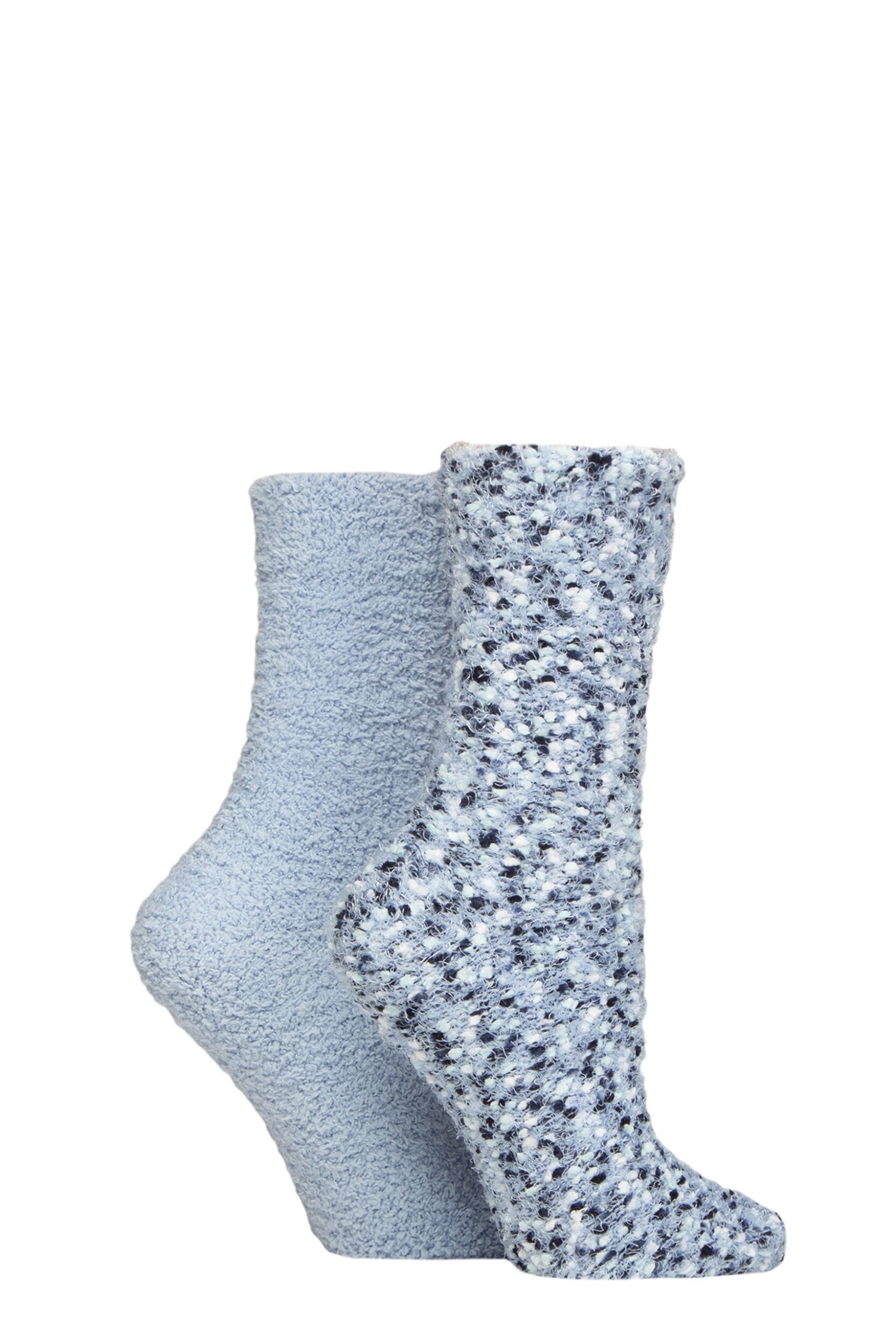 Women's 2 Pair SOCKSHOP Wildfeet Popcorn Cosy Lounge Socks Blue 4-8