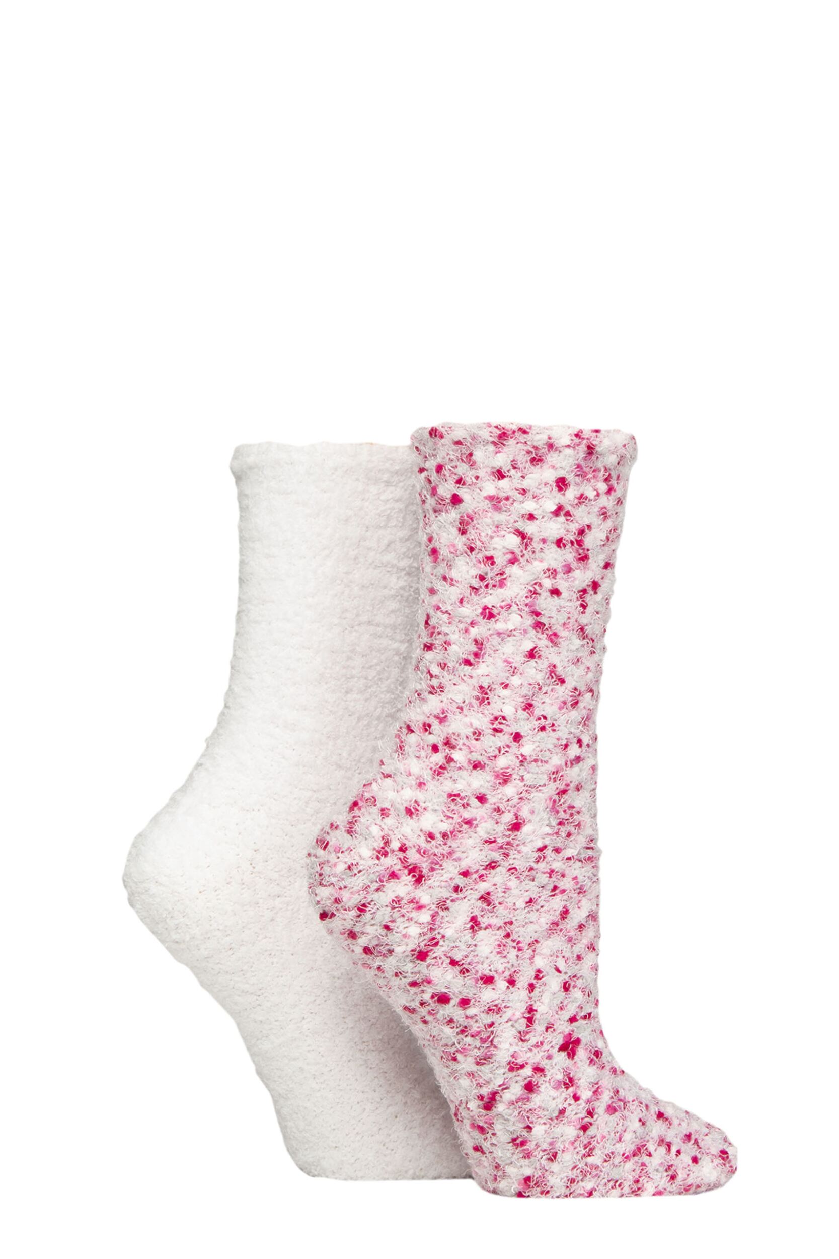 Women's 2 Pair SOCKSHOP Wildfeet Popcorn Cosy Lounge Socks Snow 4-8