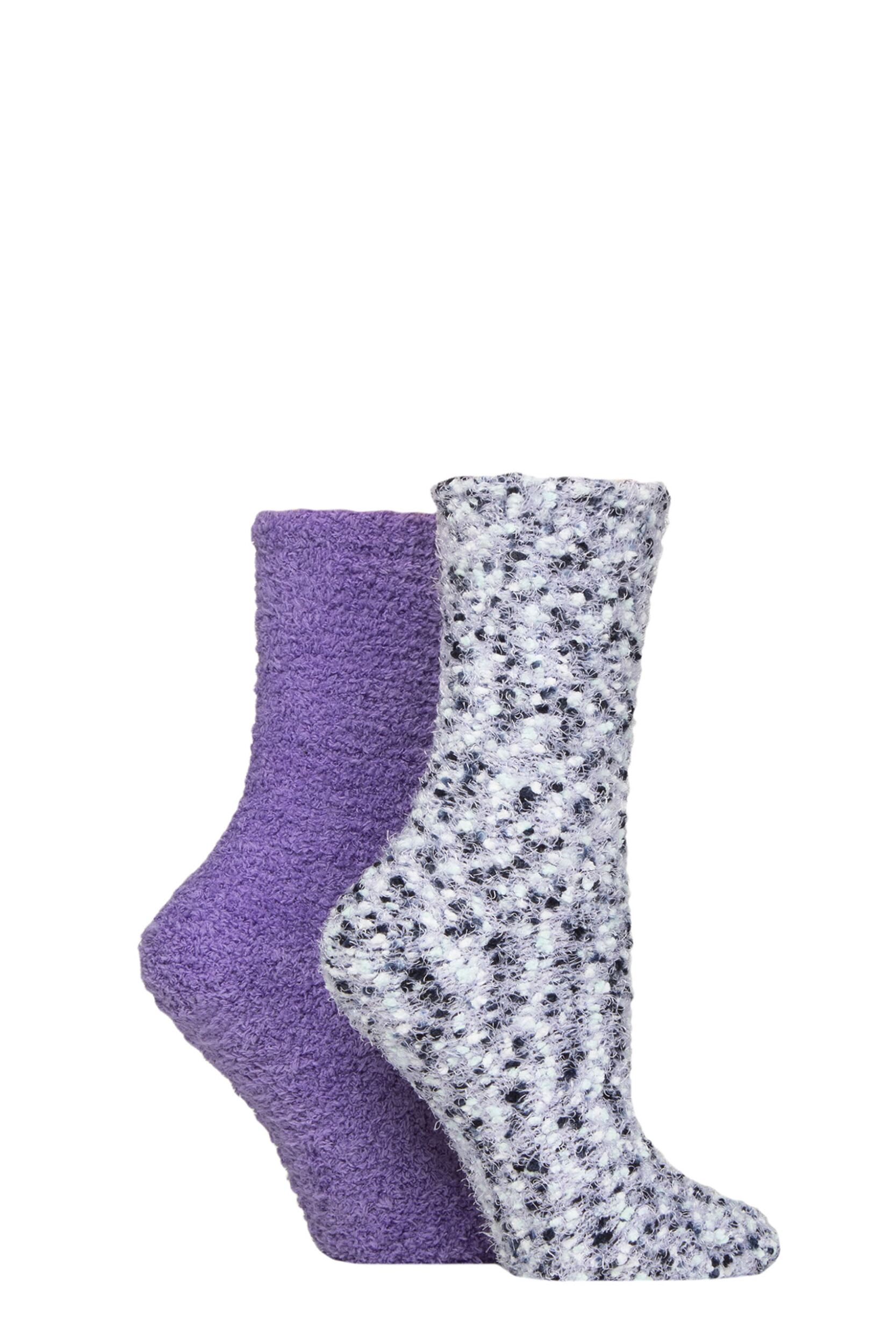 Women's 2 Pair SOCKSHOP Wildfeet Popcorn Cosy Lounge Socks Lilac / Purple 4-8