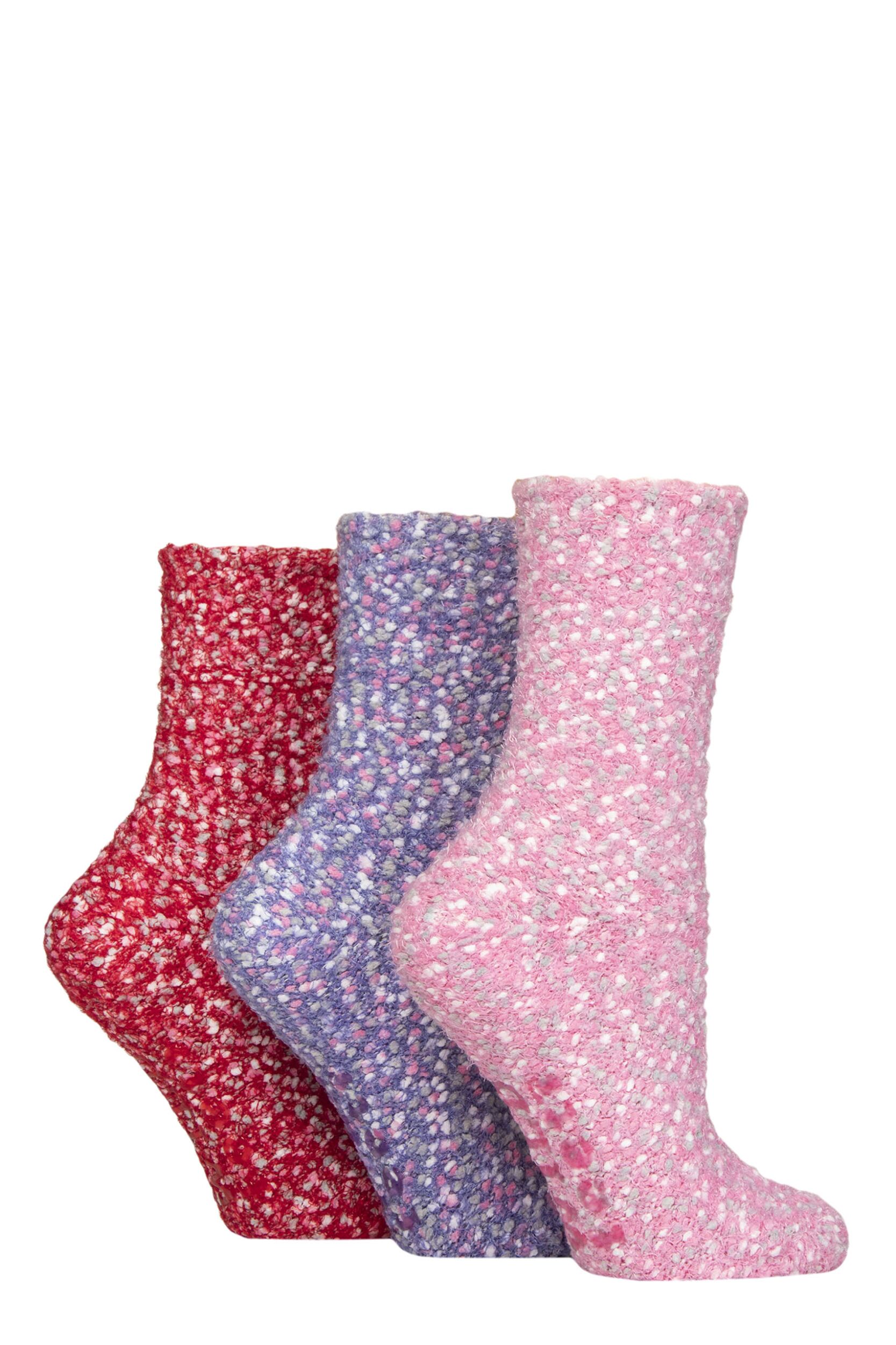 Women's 3 Pair SOCKSHOP Wildfeet Popcorn Cosy Lounge Socks Pink / Purple / Red 4-8