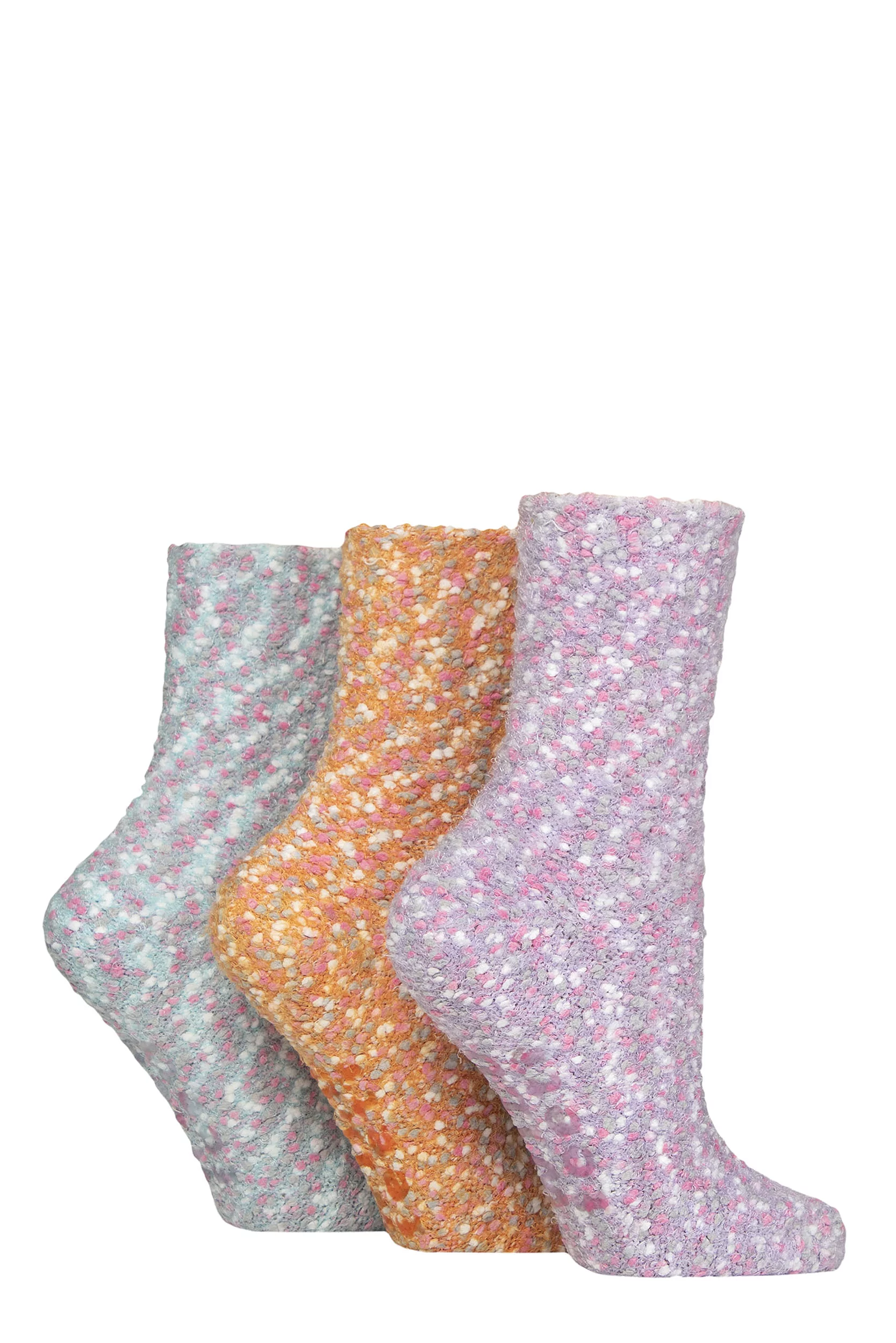 Women's 3 Pair SOCKSHOP Wildfeet Popcorn Cosy Lounge Socks Lilac / Orange / Blue 4