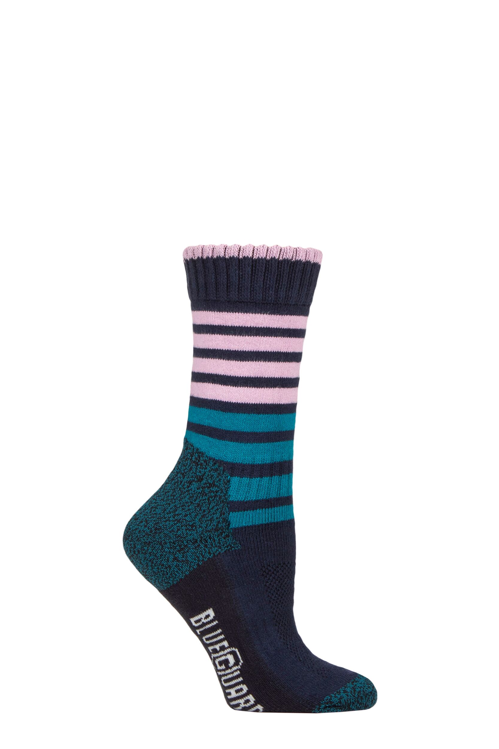 Women's 1 Pair SOCKSHOP BlueGuard RHS Royal Horticultural Society Cotton Gardening Boot Socks Stripe Navy 4-8