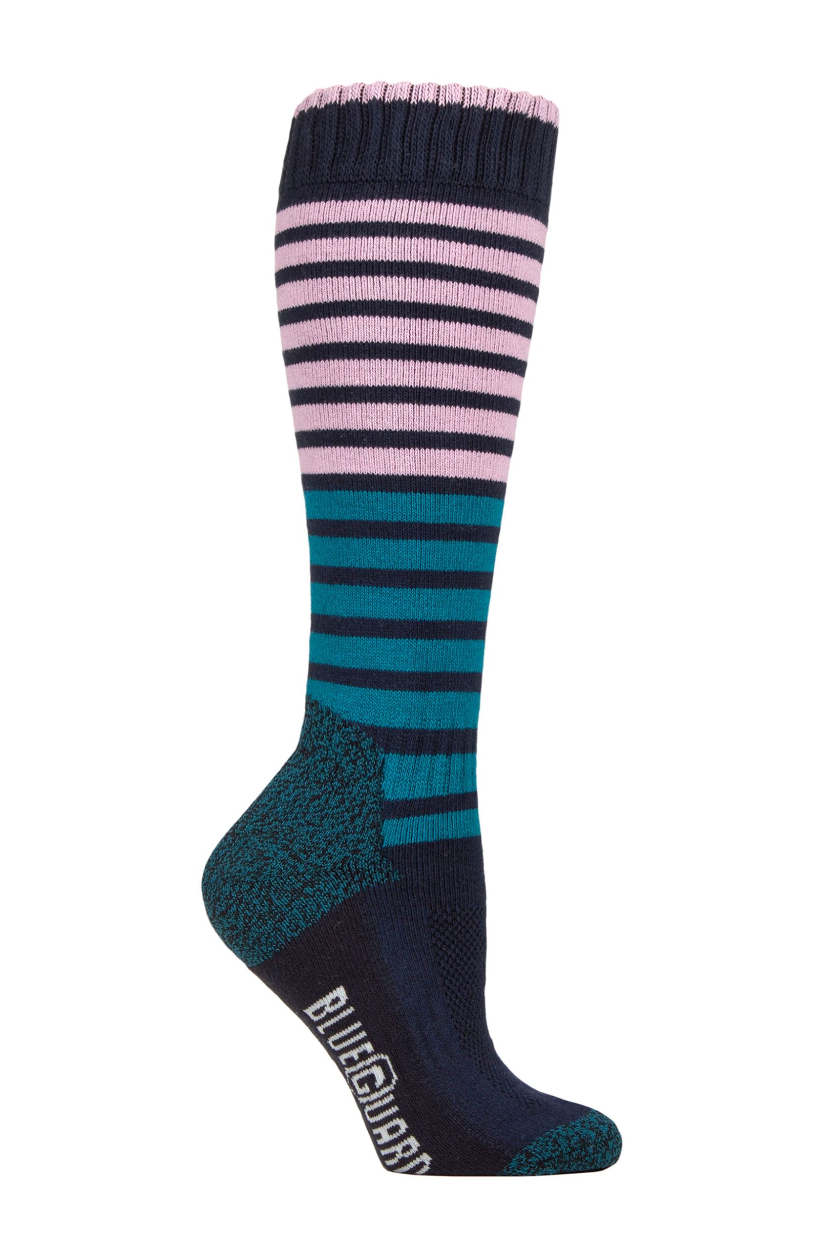 Women's 1 Pair SOCKSHOP BlueGuard RHS Royal Horticultural Society Cotton Gardening Long Boot Socks Stripe Navy 4-8 Women's