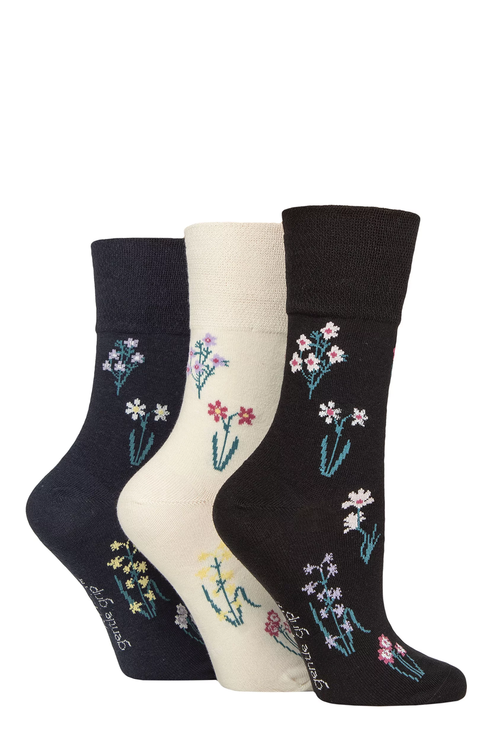 Women's 3 Pair Gentle Grip RHS Royal Horticultural Society Patterned Cotton Socks Wild Flowers 4