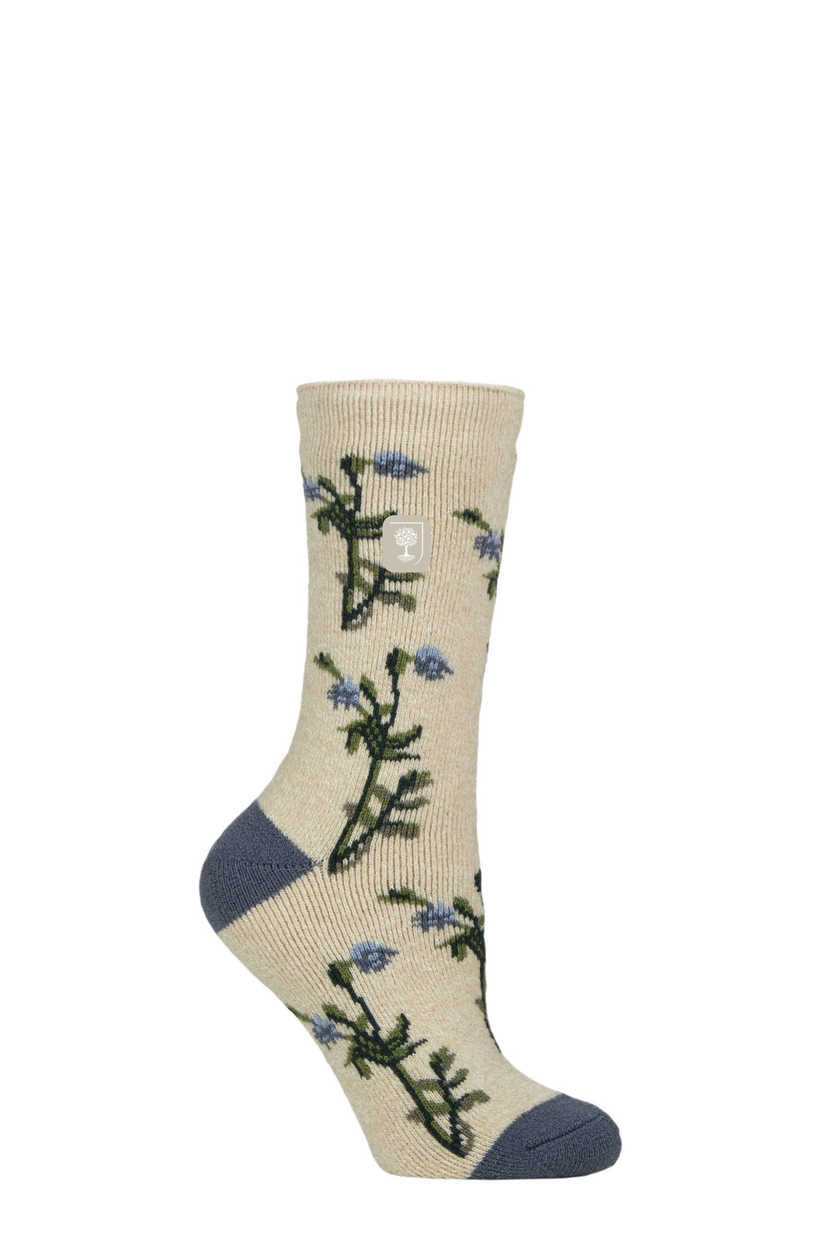 Women's 1 Pair SOCKSHOP Heat Holders 1.6 TOG Lite RHS The Royal Horticultural Society Thermal Socks Foliage Oat 4-8