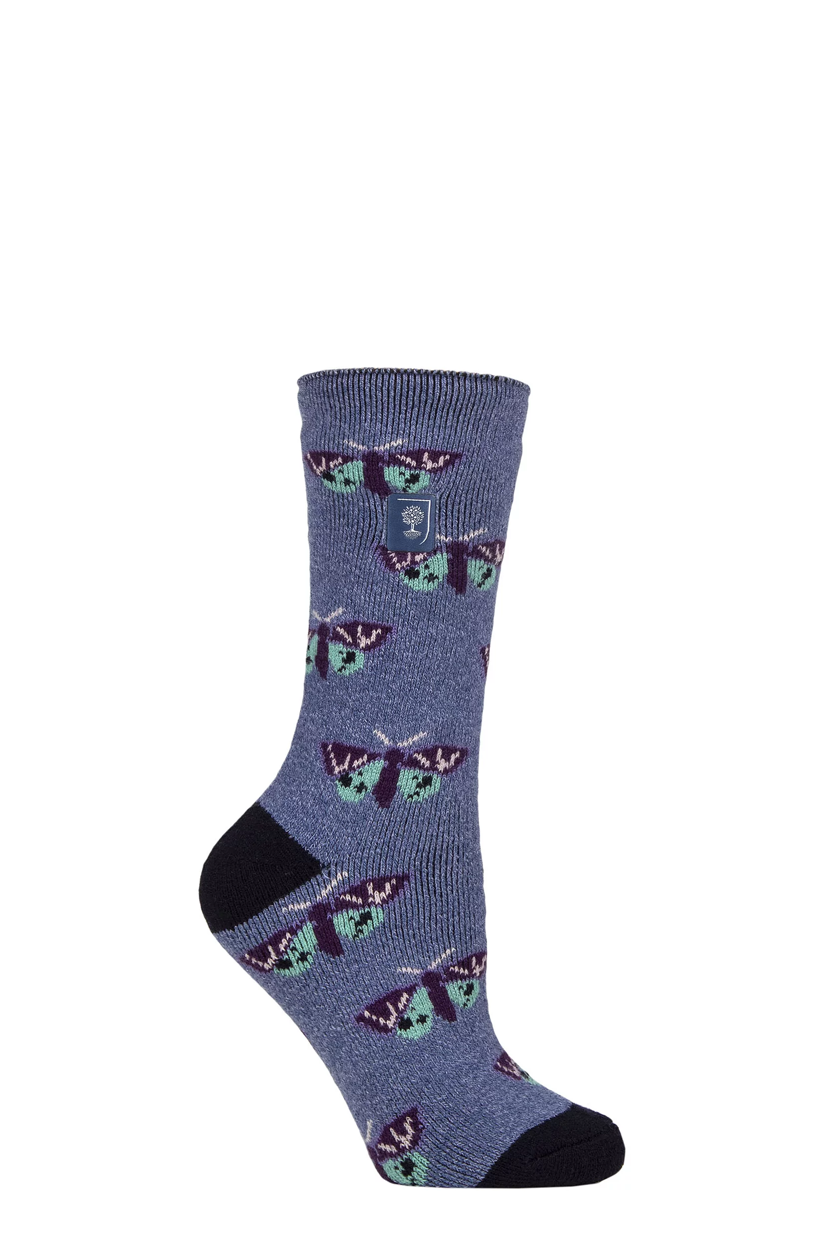 Women's 1 Pair SOCKSHOP Heat Holders 1.6 TOG Lite RHS The Royal Horticultural Society Thermal Socks Butterflies Denim 4
