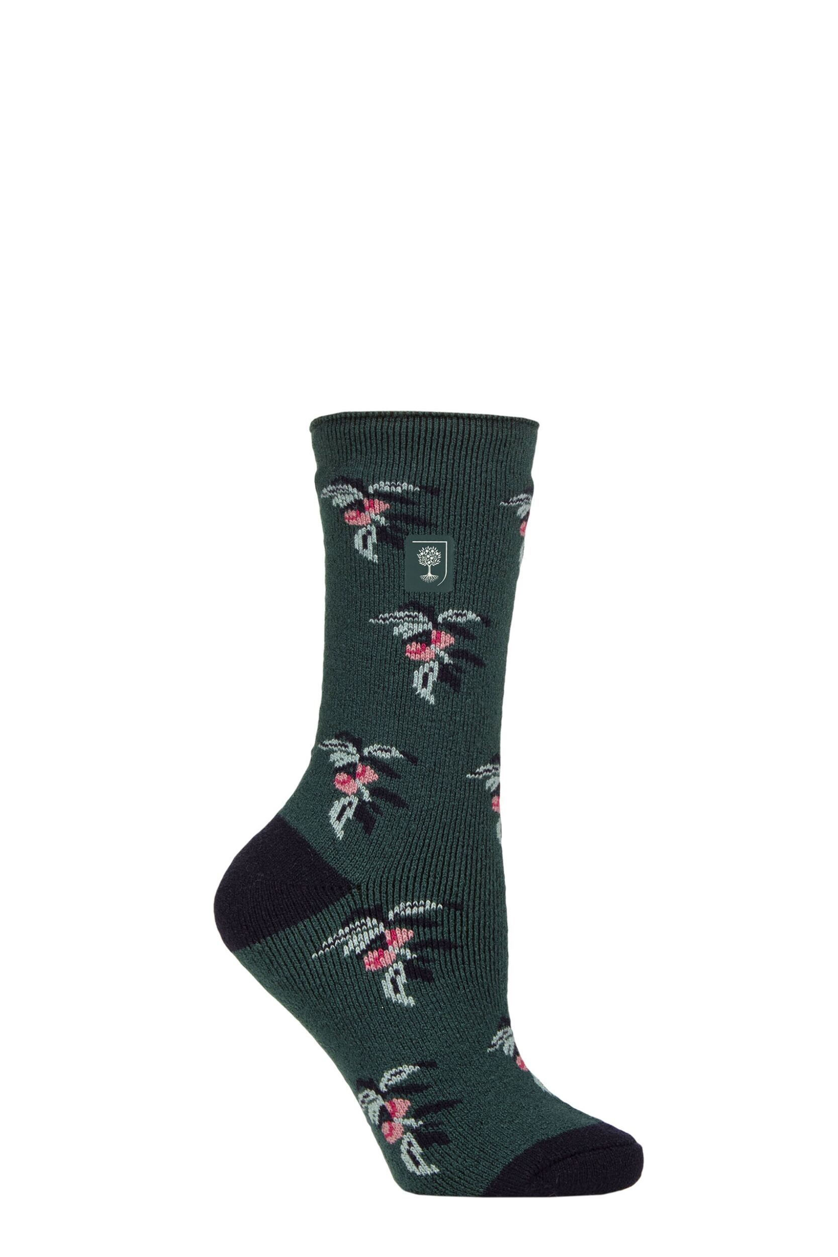 Women's 1 Pair SOCKSHOP Heat Holders 1.6 TOG Lite RHS The Royal Horticultural Society Thermal Socks Fruit Teal 4-8