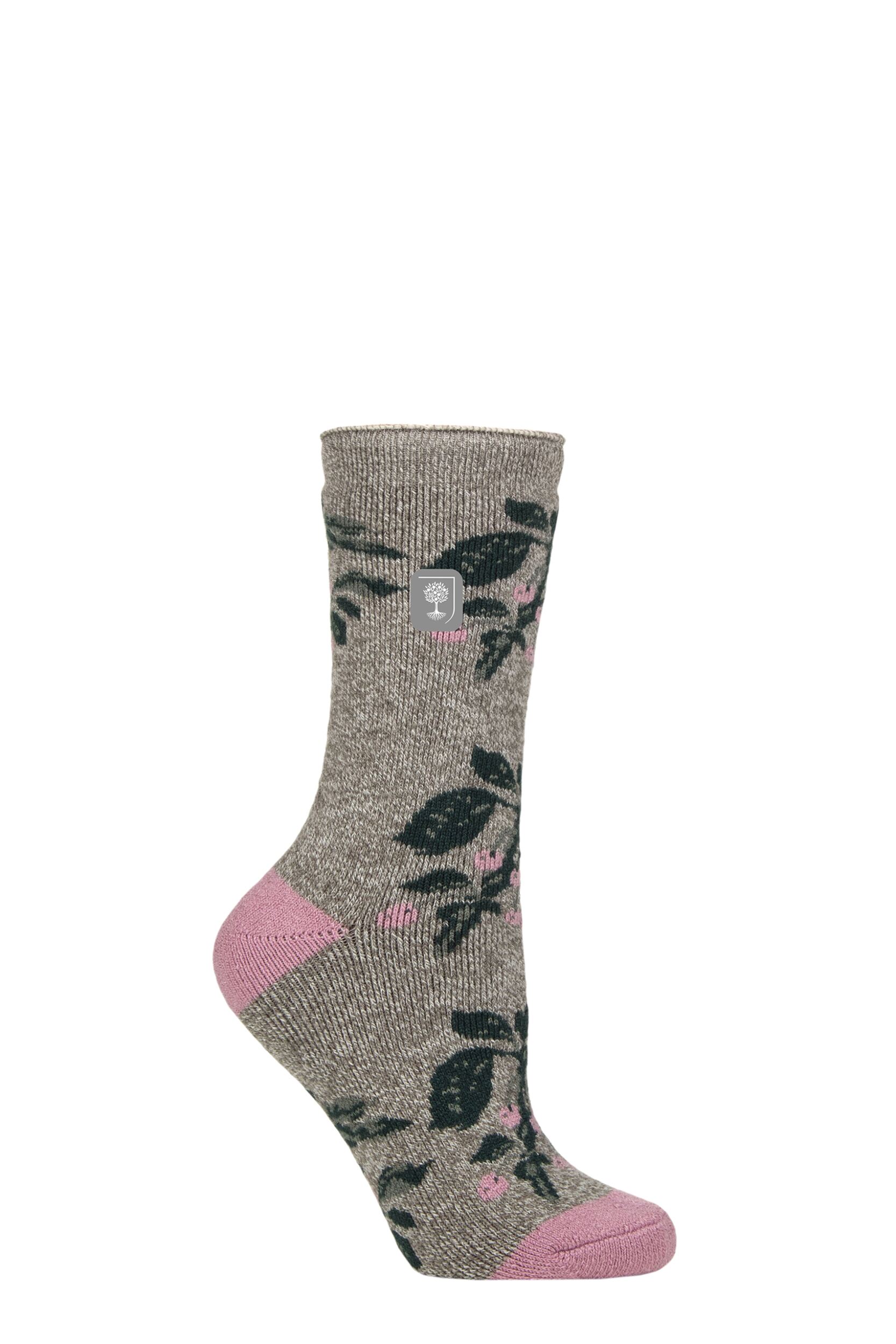 Women's 1 Pair SOCKSHOP Heat Holders 1.6 TOG Lite RHS The Royal Horticultural Society Thermal Socks Berries Grey 4-8