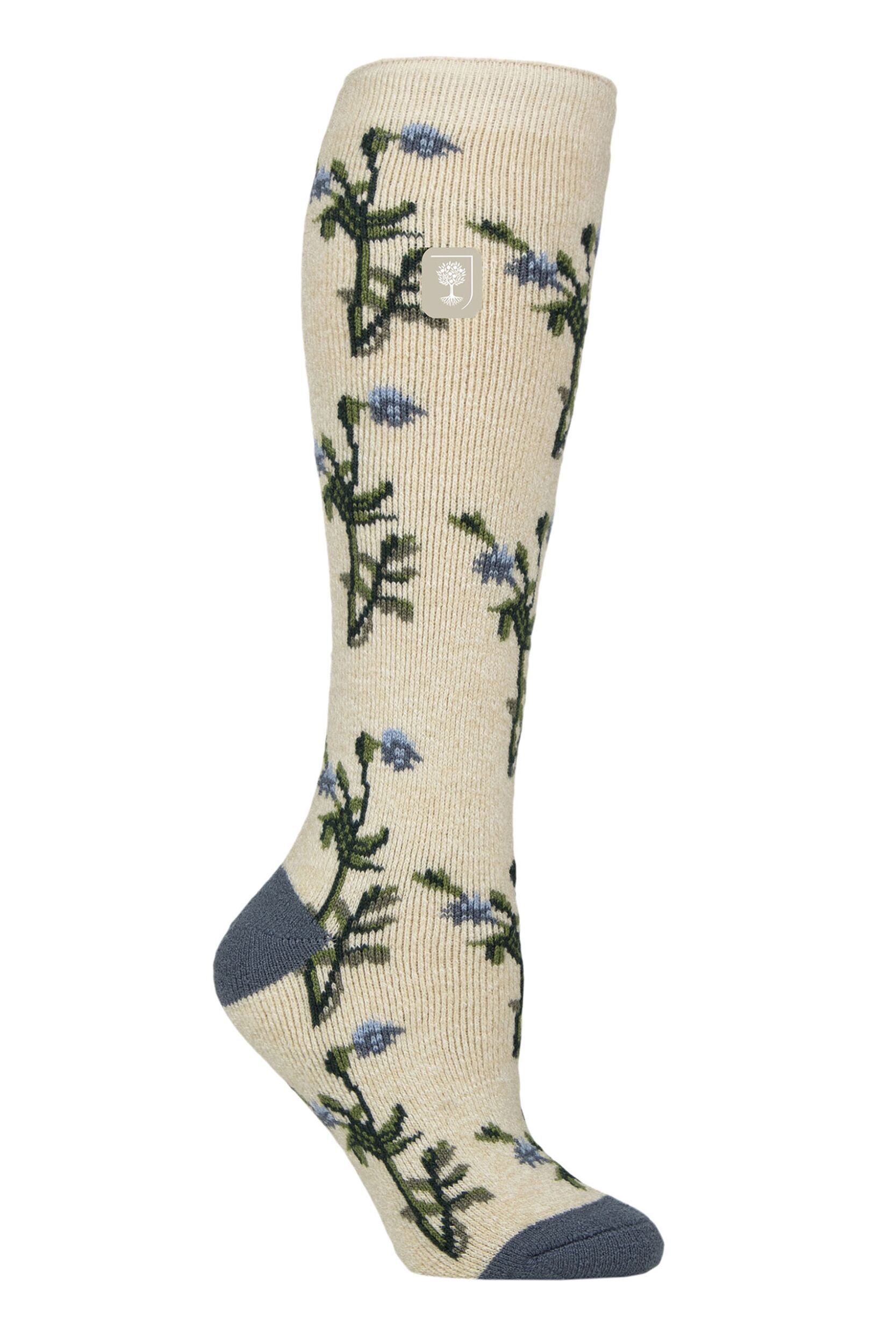 Women's 1 Pair SOCKSHOP Heat Holders 1.6 TOG Lite RHS The Royal Horticultural Society Thermal Wellington Boot Socks Foliage Oat 4-8