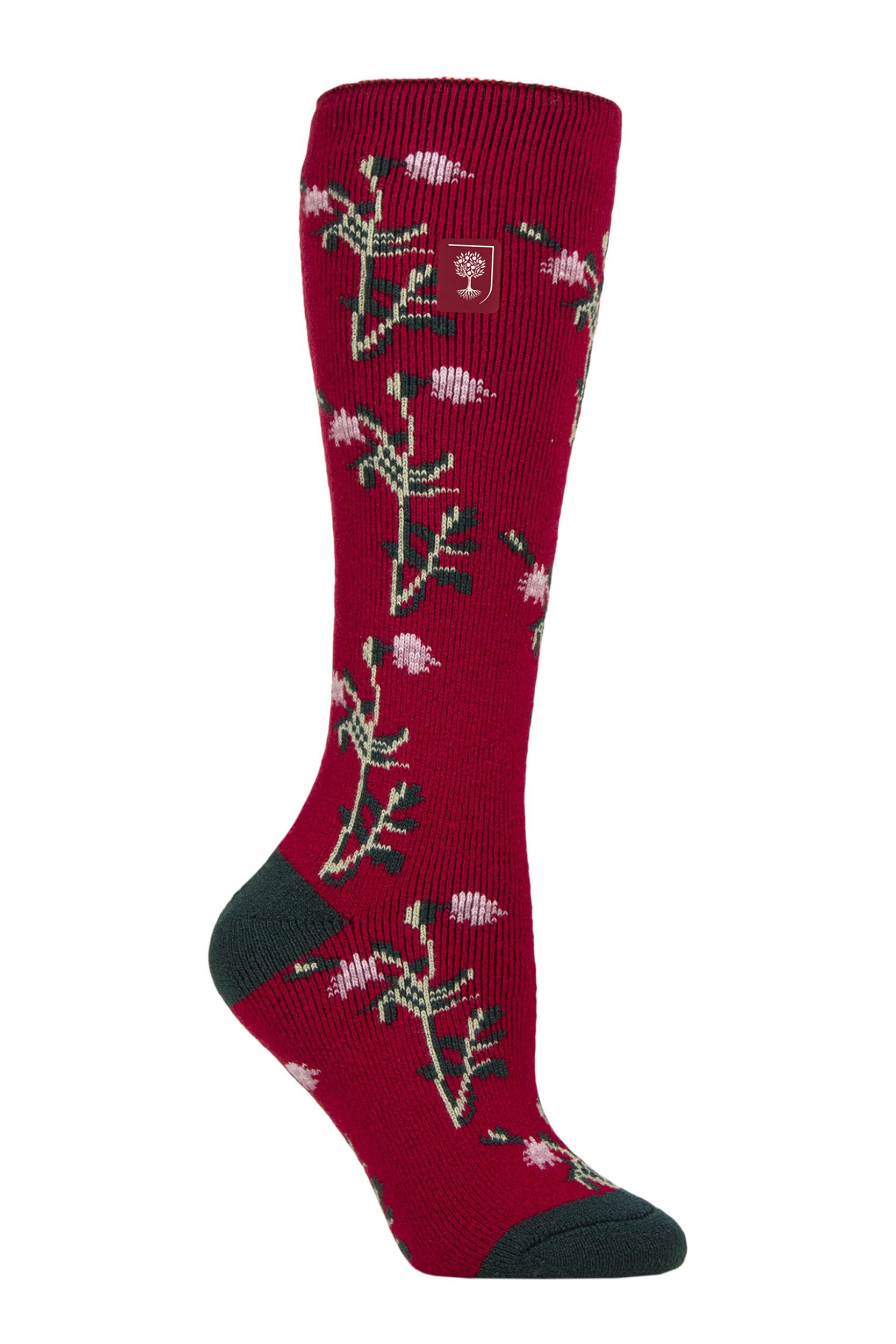 Women's 1 Pair SOCKSHOP Heat Holders 1.6 TOG Lite RHS The Royal Horticultural Society Thermal Wellington Boot Socks Floral Cerise 4-8