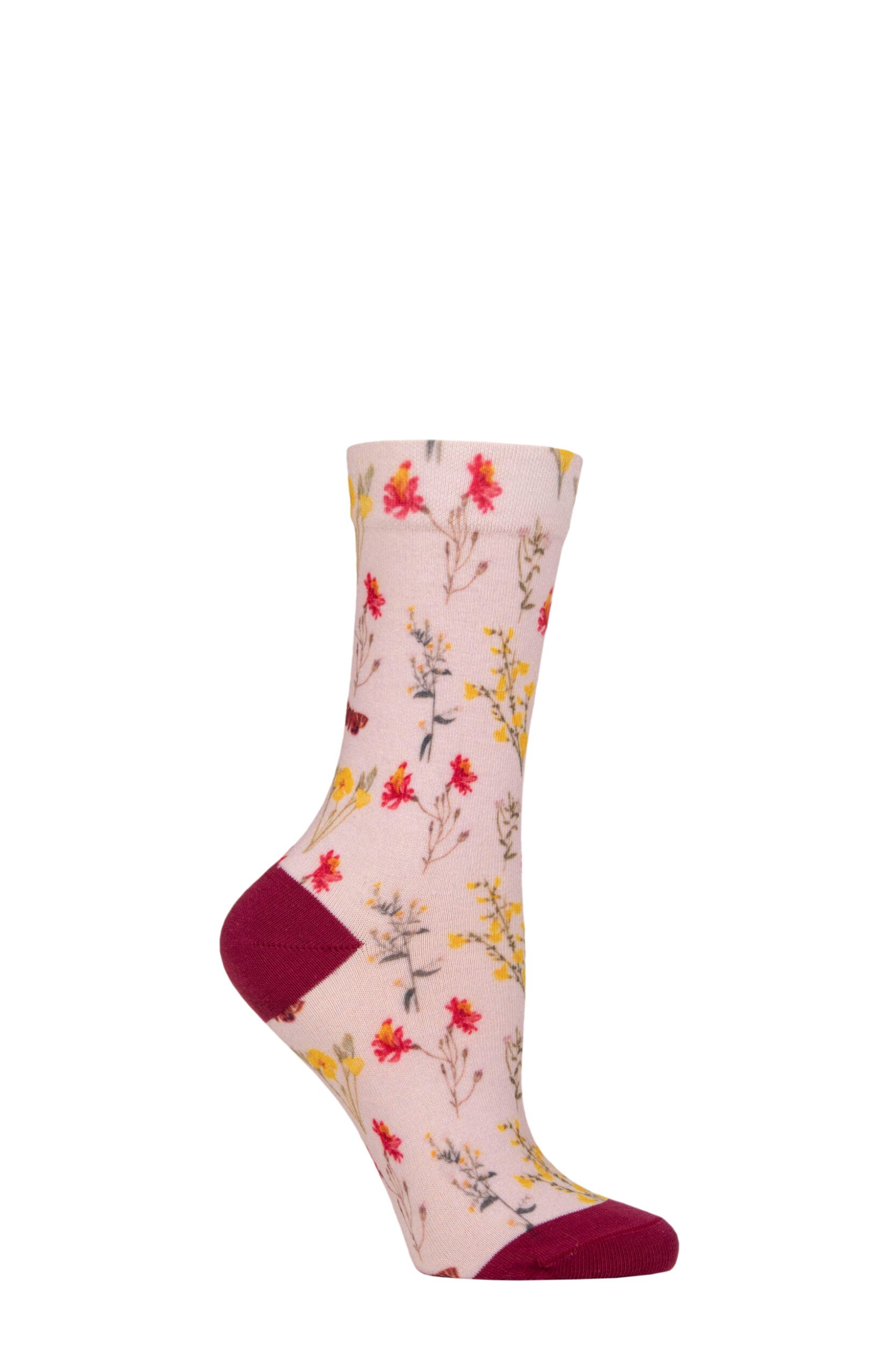 Image of Women's 1 Pair SOCKSHOP RHS Royal Horticultural Society Patterned Socks Light Pink 4-8