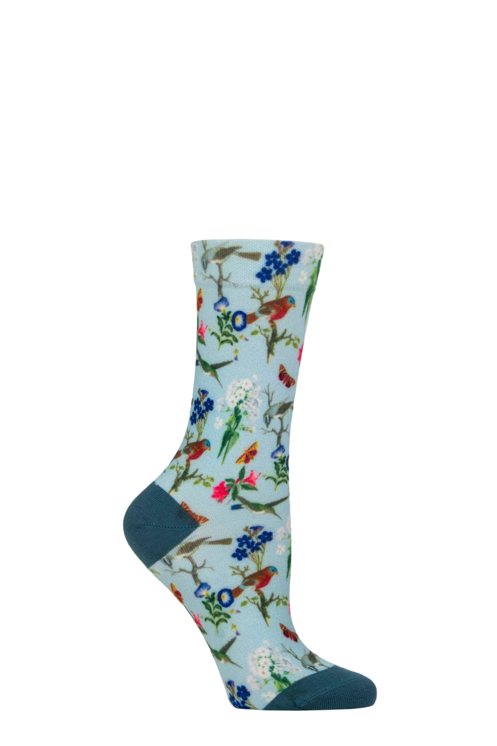 Women's 1 Pair SOCKSHOP RHS Royal Horticultural Society Patterned Socks Pastel Teal 4-8