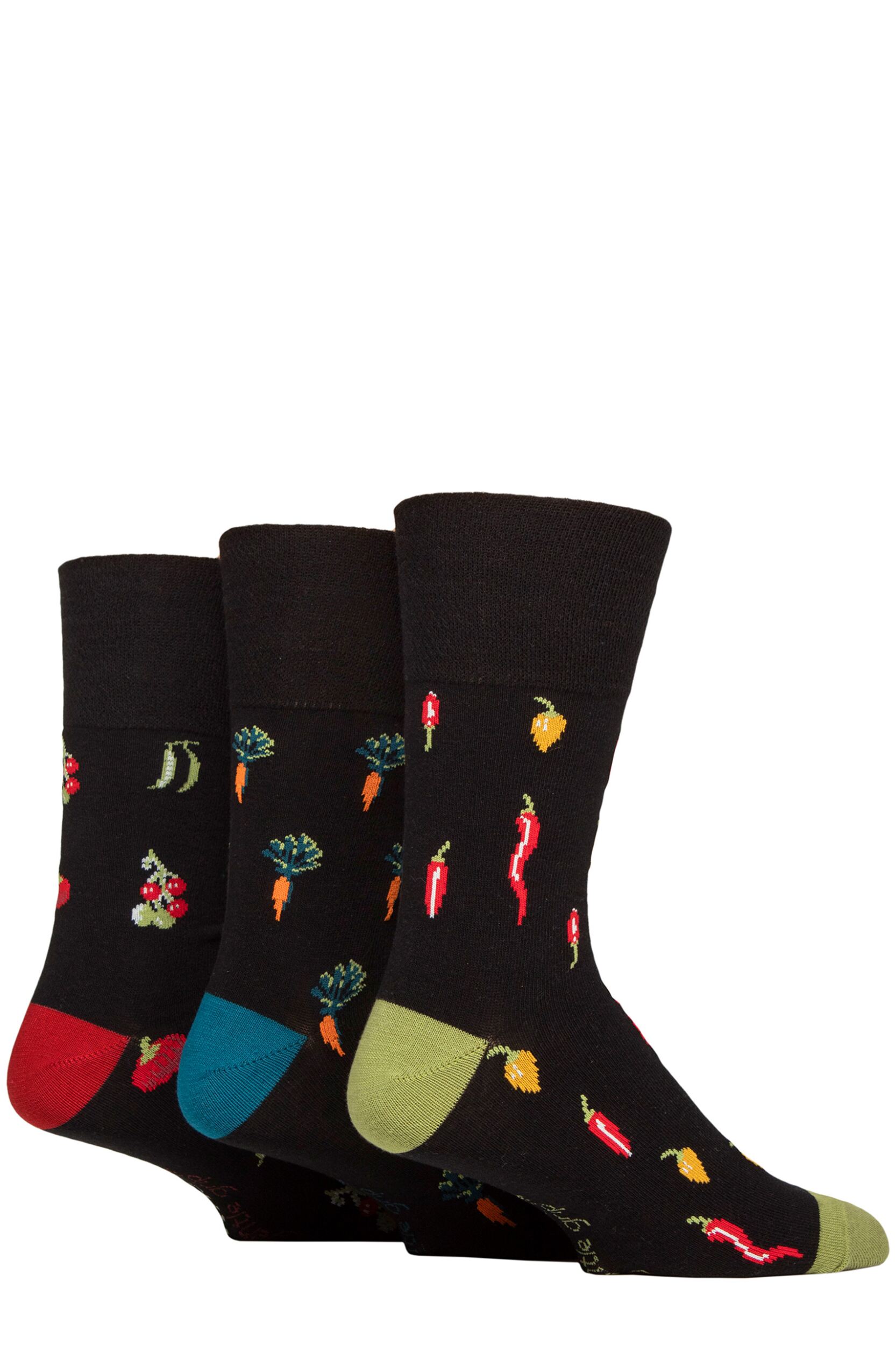 Mens 3 Pair Gentle Grip RHS Royal Horticultural Society Patterned Cotton Socks Vegetables 6-11