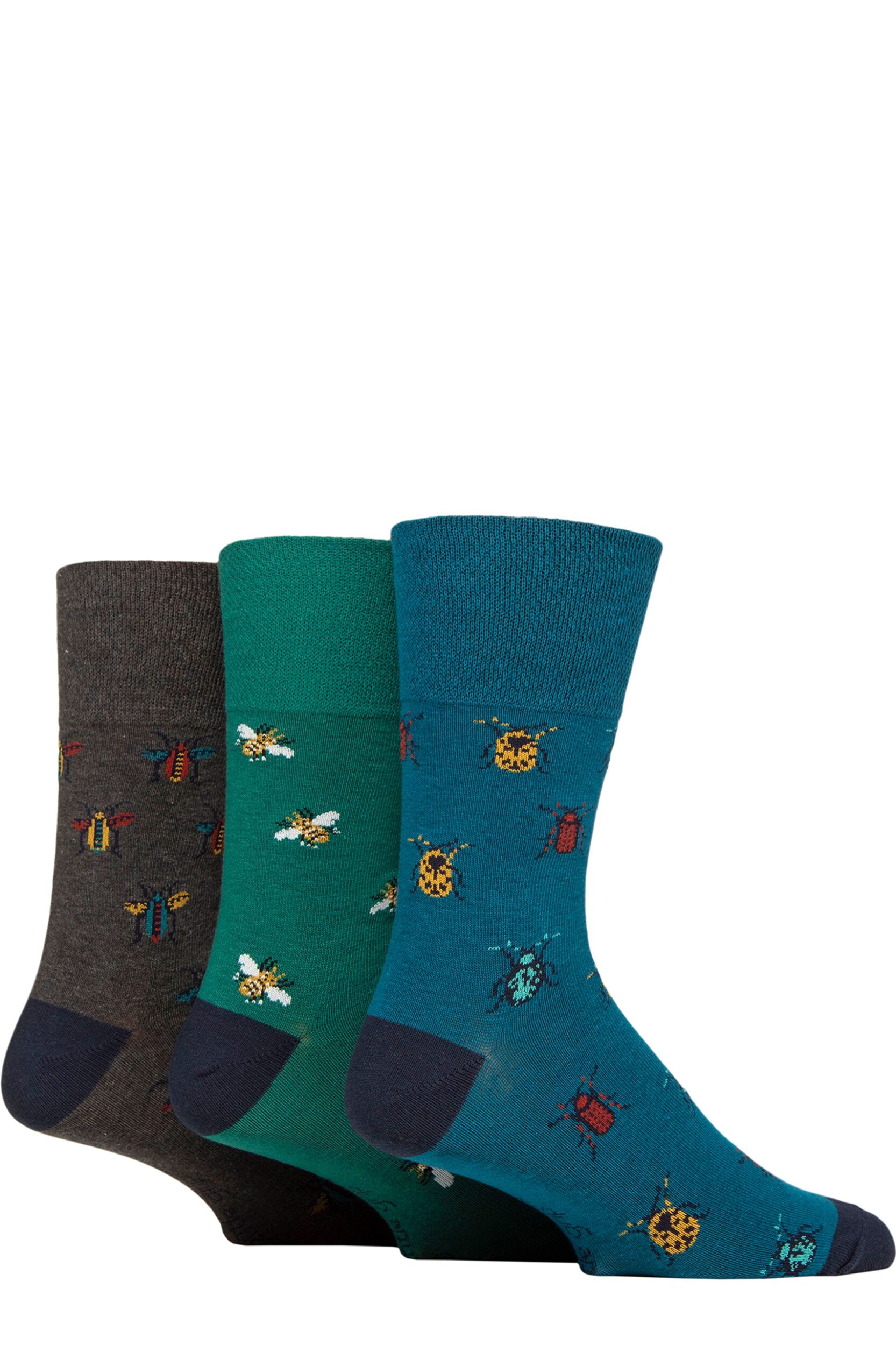 Mens 3 Pair Gentle Grip RHS Royal Horticultural Society Patterned Cotton Socks Insects 6-11