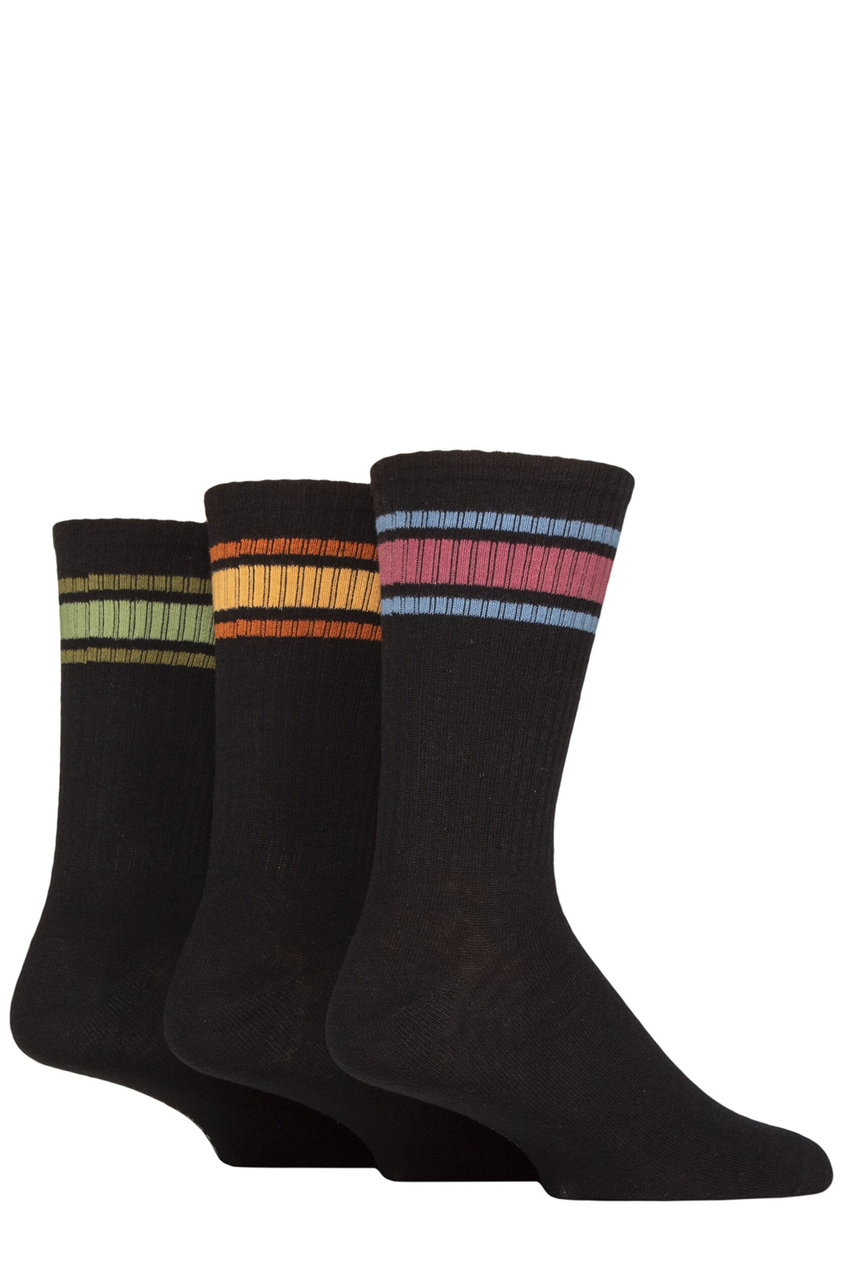 Mens 3 Pair SOCKSHOP Wildfeet Cotton Rich Sports Socks Black Blue / Plum 7-11 Mens