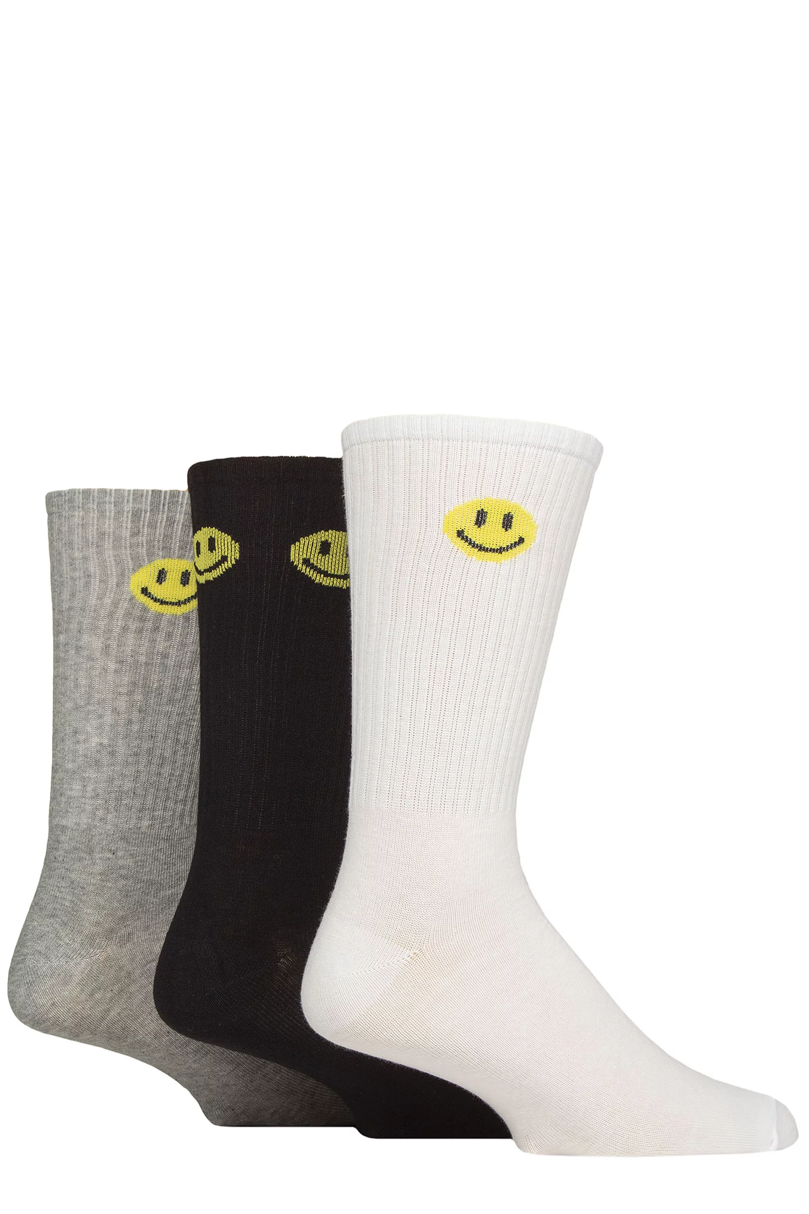 Mens 3 Pair SOCKSHOP Wildfeet Cotton Rich Sports Socks White / Grey / Black Smiley 7-11 Mens