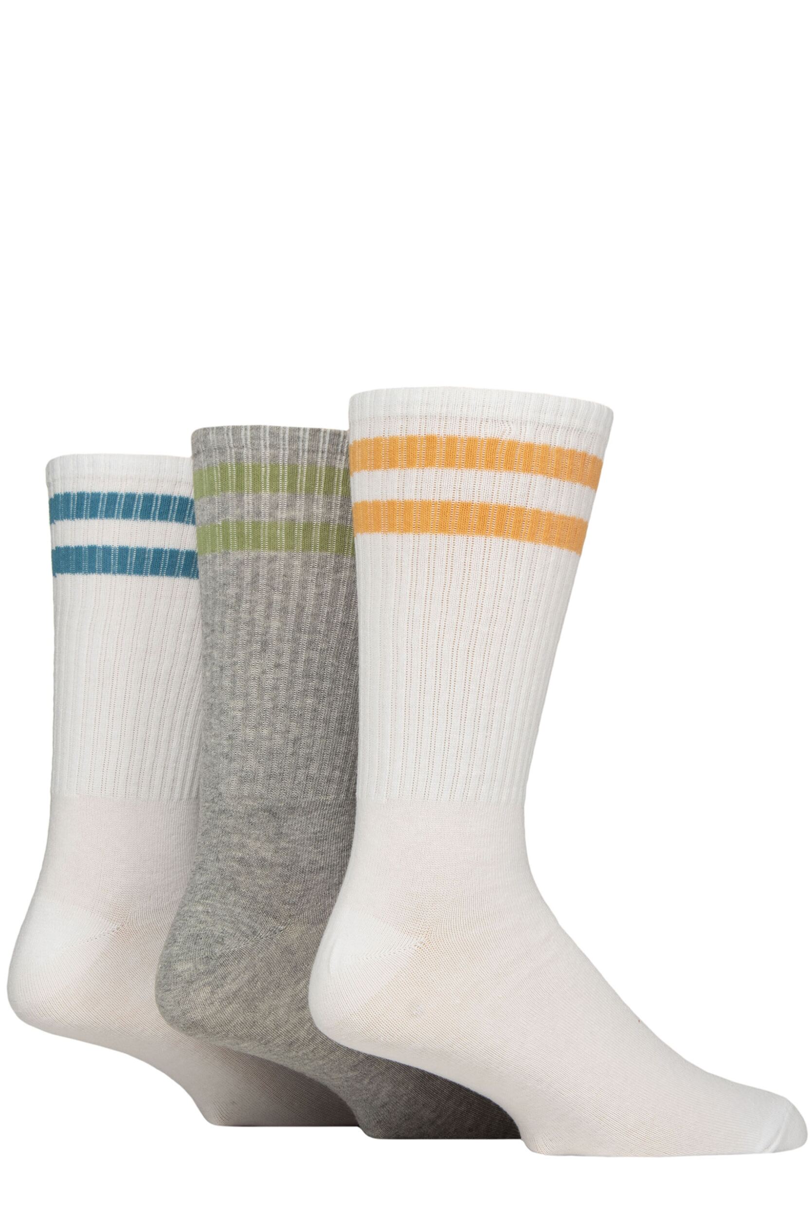 Mens 3 Pair SOCKSHOP Wildfeet Cotton Rich Sports Socks White Orange / Green / Teal Stripes 7-11 Mens