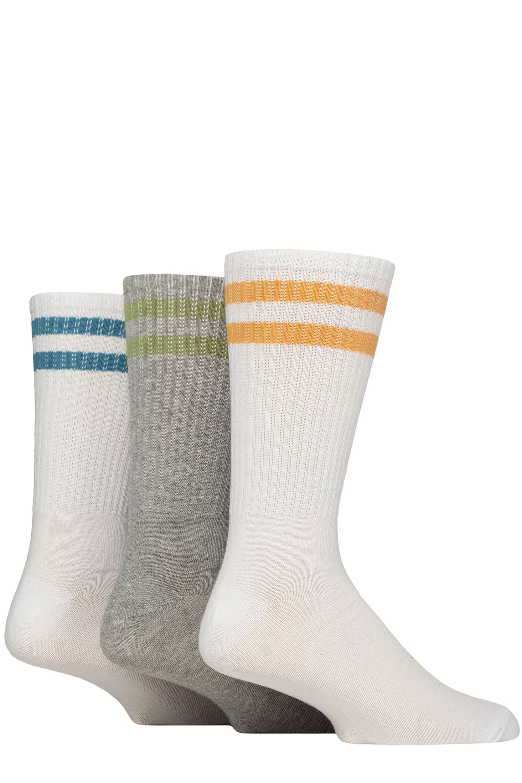 Mens 3 Pair SOCKSHOP Wildfeet Cotton Rich Sports Socks White Orange / Green / Teal Stripes 7-11 Mens