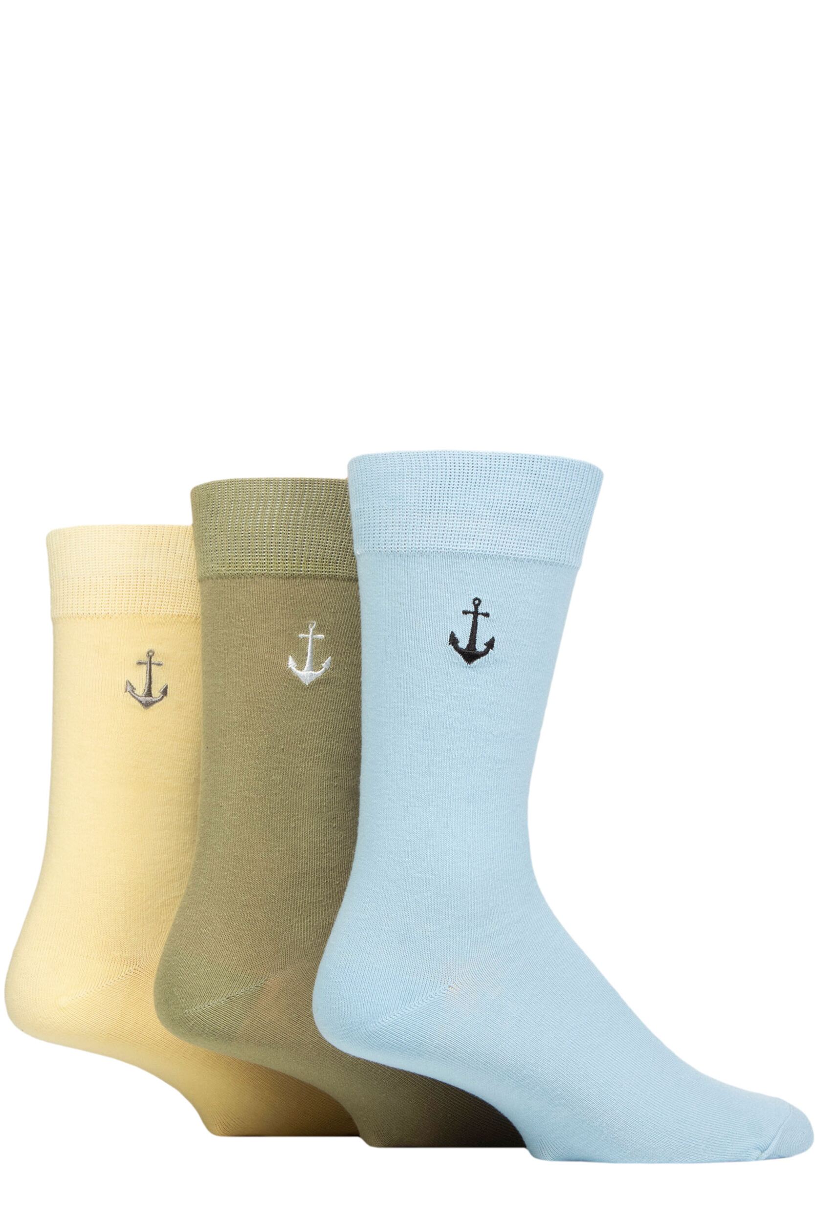 Image of Mens 3 Pair SOCKSHOP Wildfeet Embroidered Socks Anchor 7-11