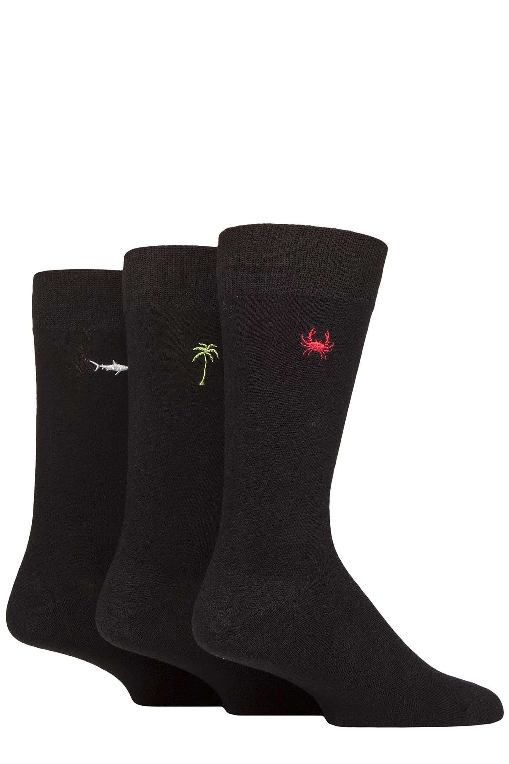 Mens 3 Pair SOCKSHOP Wildfeet Embroidered Socks Crab / Tree / Shark 7
