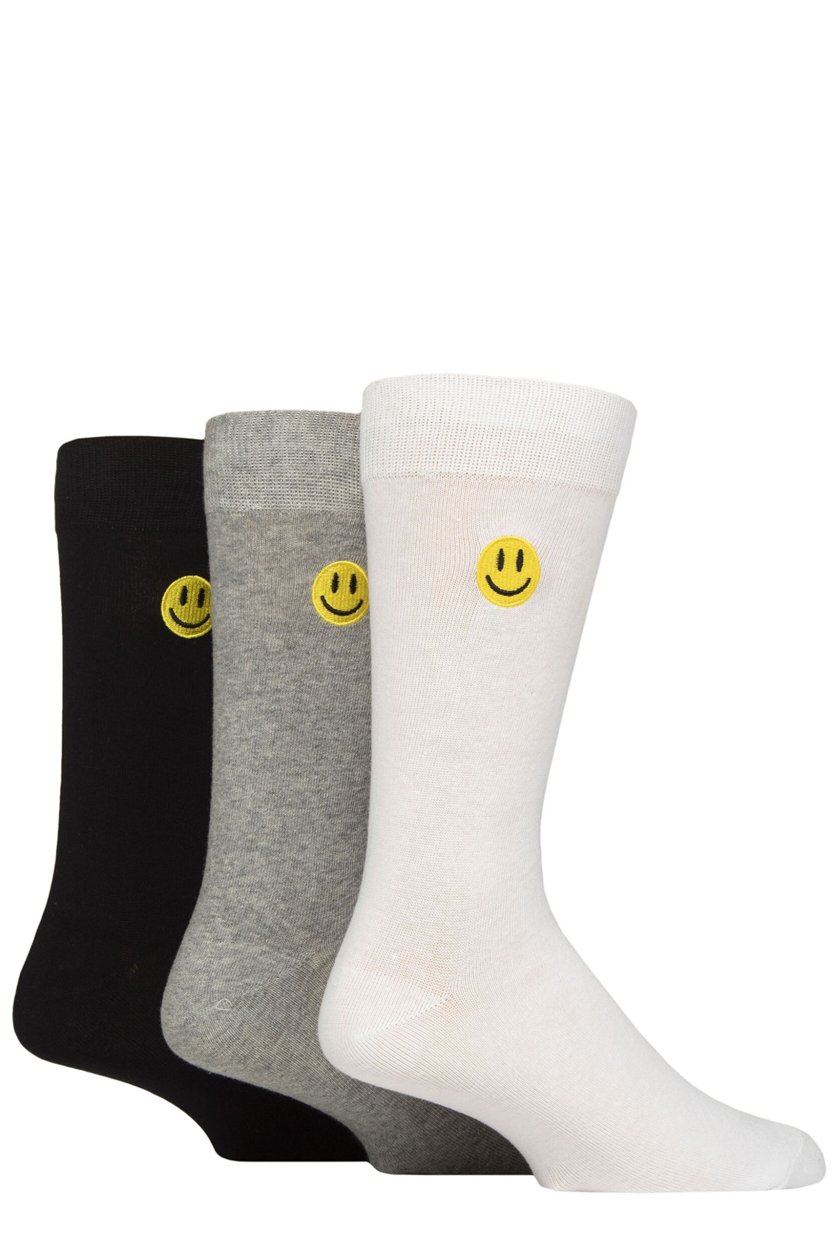 Mens 3 Pair SOCKSHOP Wildfeet Embroidered Socks Smiles 7-11