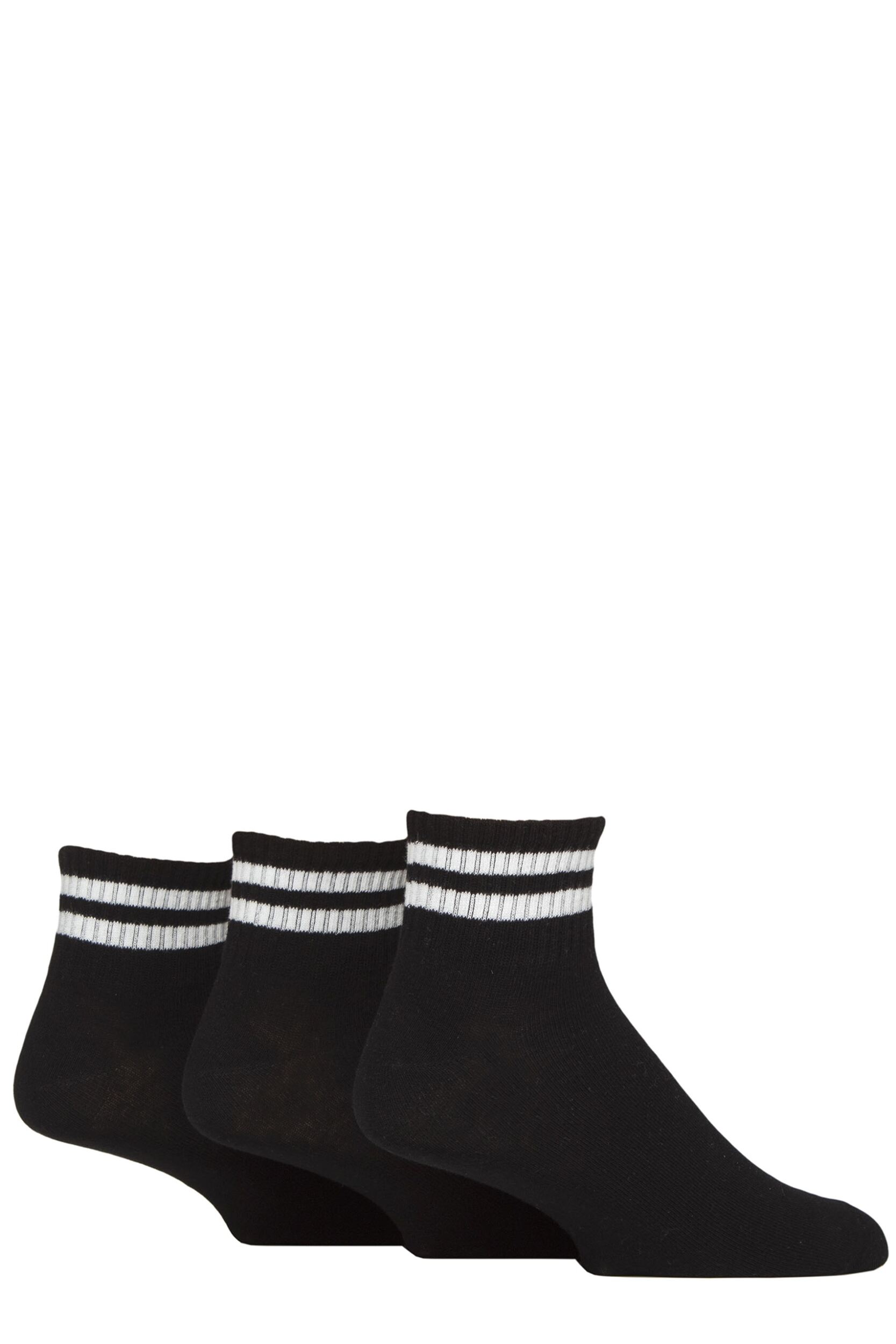 Mens 3 Pair SOCKSHOP Wildfeet Cotton Mid Length Sports Socks Black / White Stripes 7-11 Mens