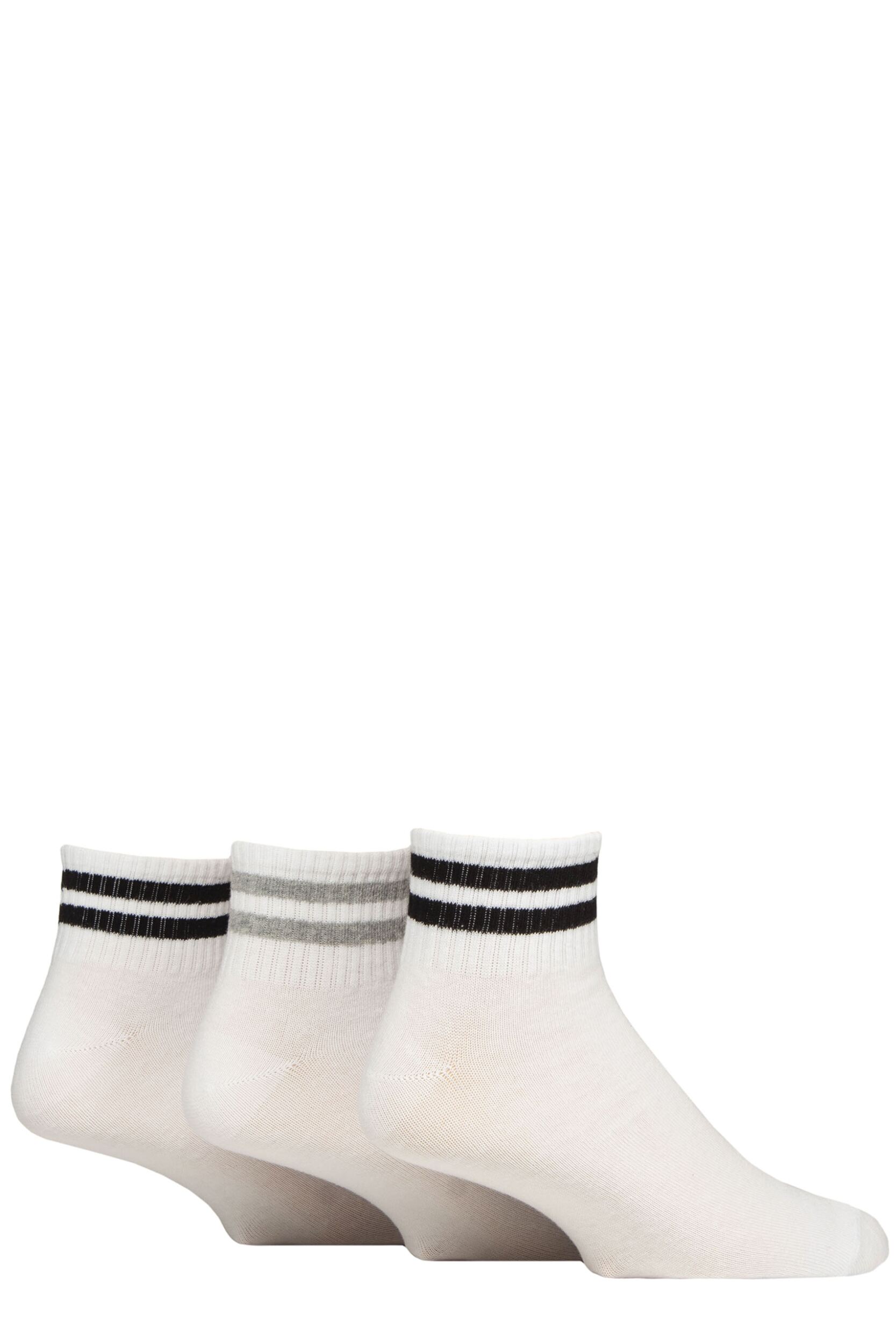 Mens 3 Pair SOCKSHOP Wildfeet Cotton Mid Length Sports Socks White Black / Grey Stripes 7-11 Mens