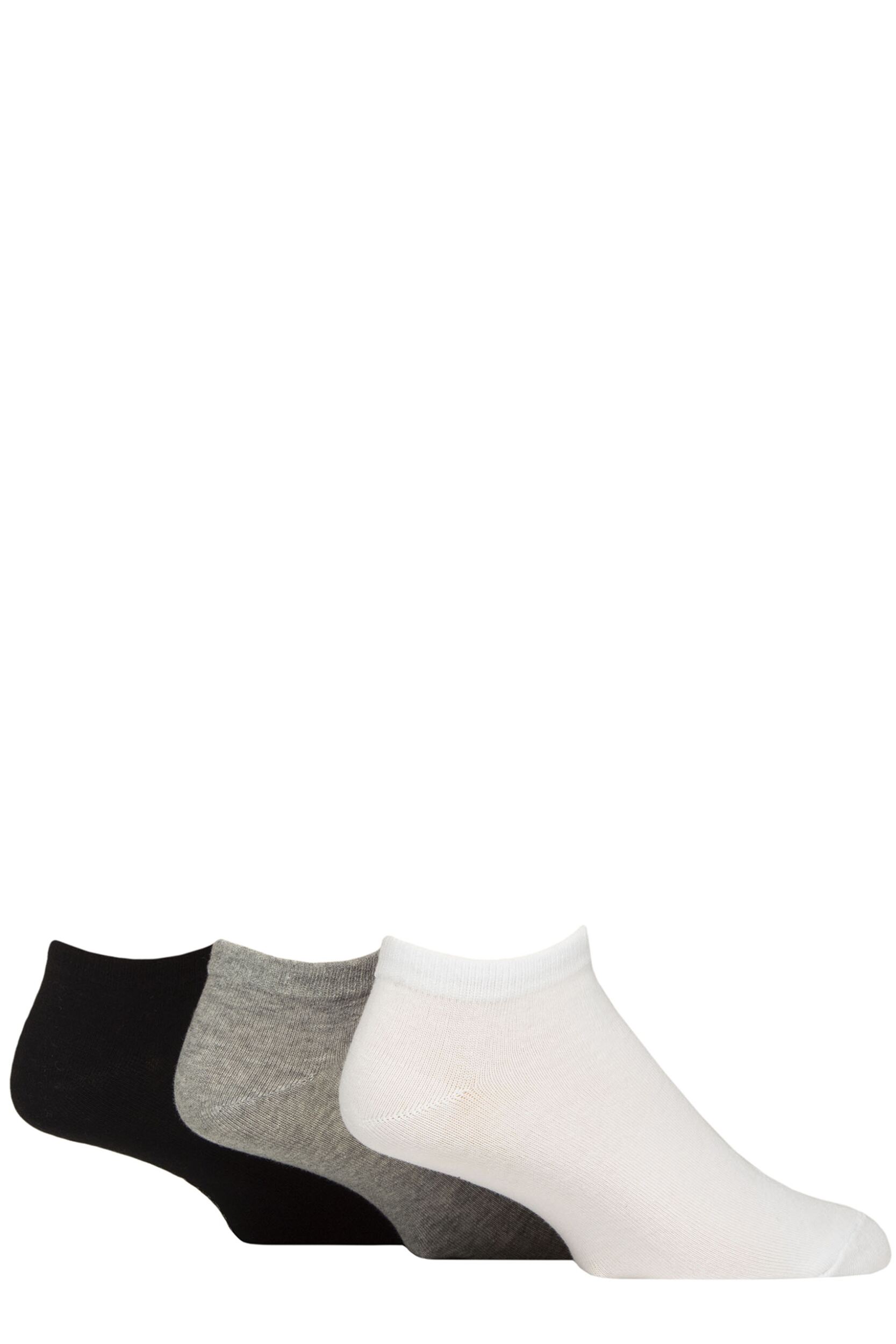 Mens 3 Pair SOCKSHOP Wildfeet Plain Cotton Trainer Socks White / Grey / Black 7-11 Mens
