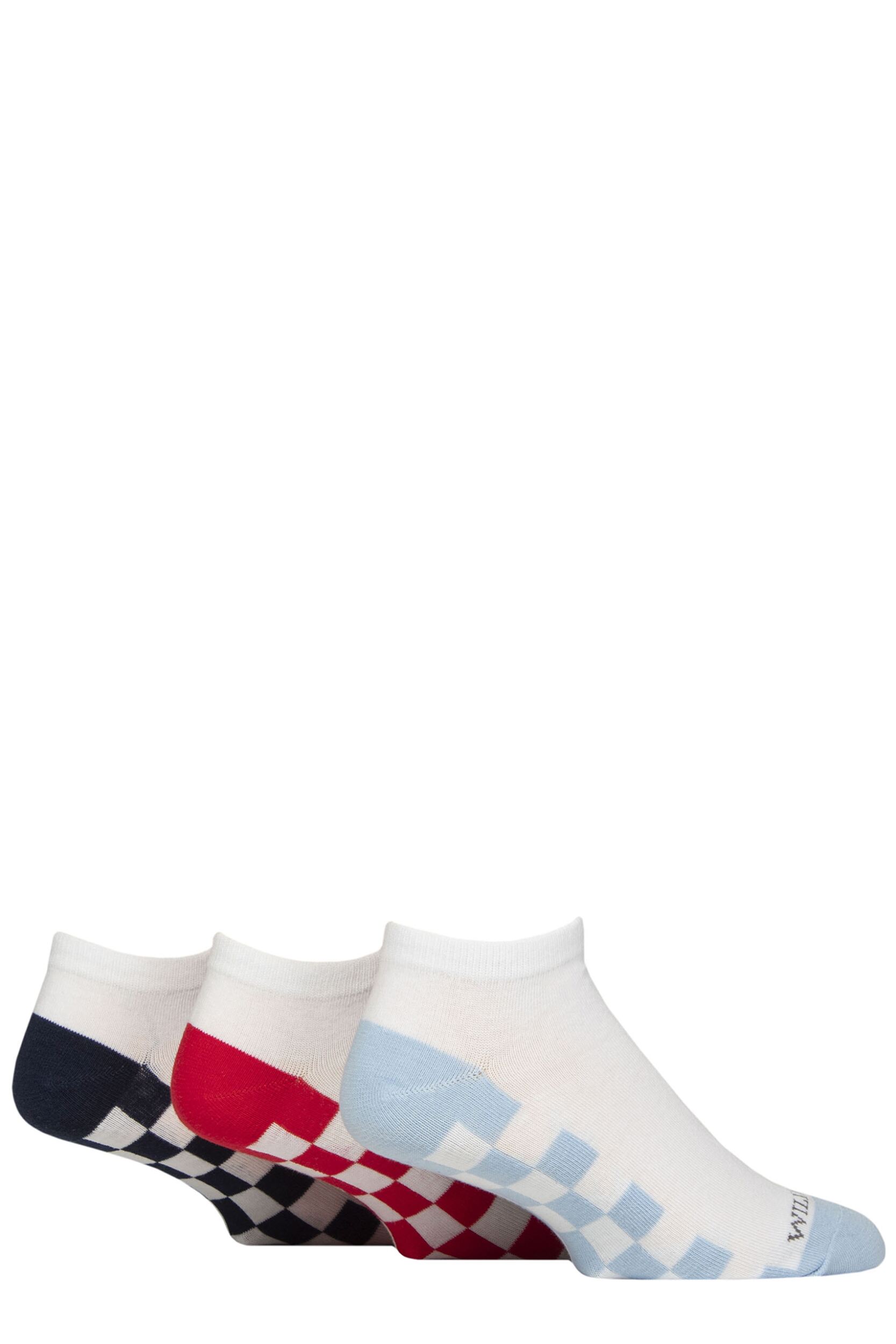 Mens 3 Pair SOCKSHOP Wildfeet Novelty Cotton Trainer Socks Checker White 7-11