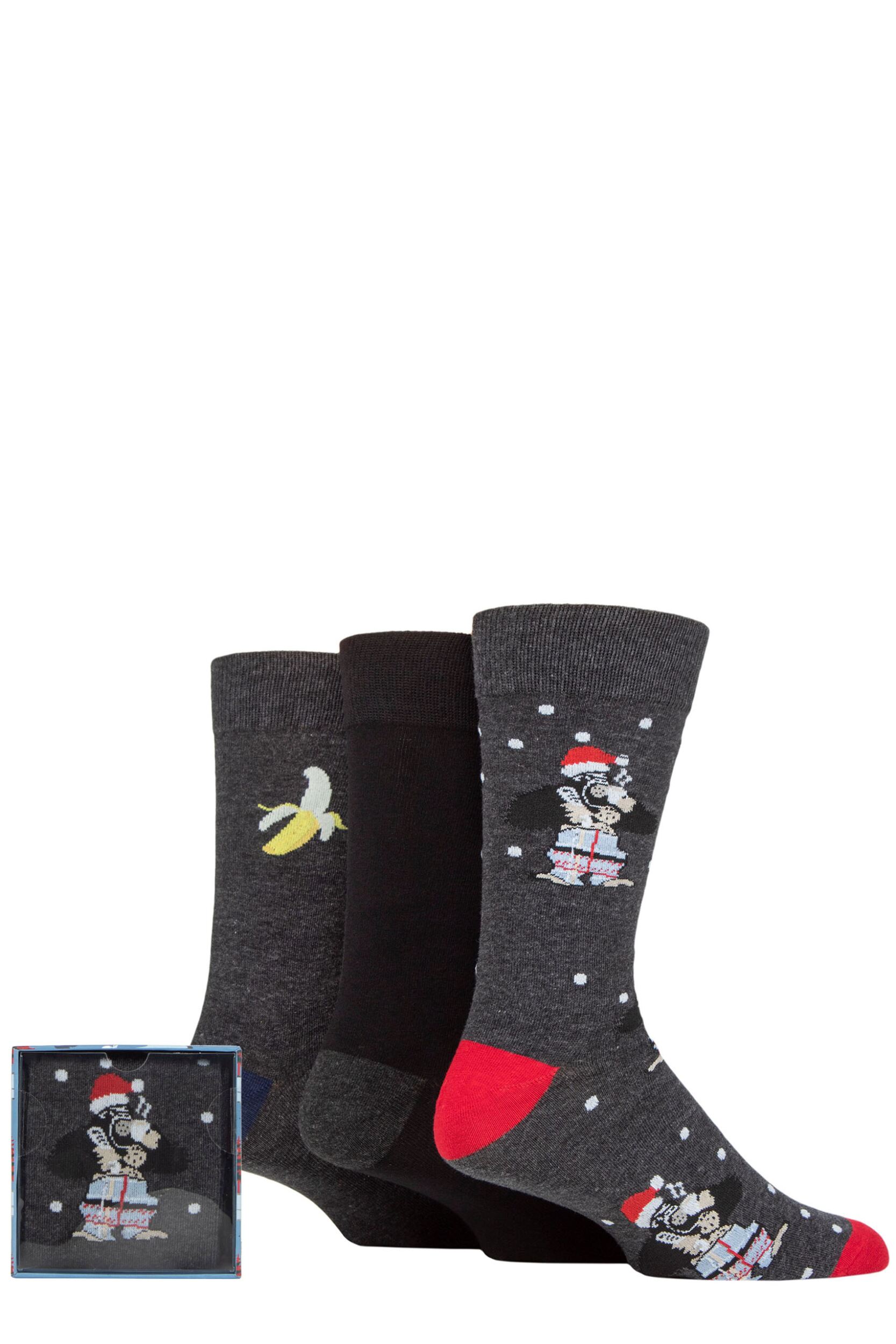 Mens 3 Pair SOCKSHOP Wildfeet Winter Wonderland Christmas Cube Gift Boxed Socks Gorilla 7-11 Mens