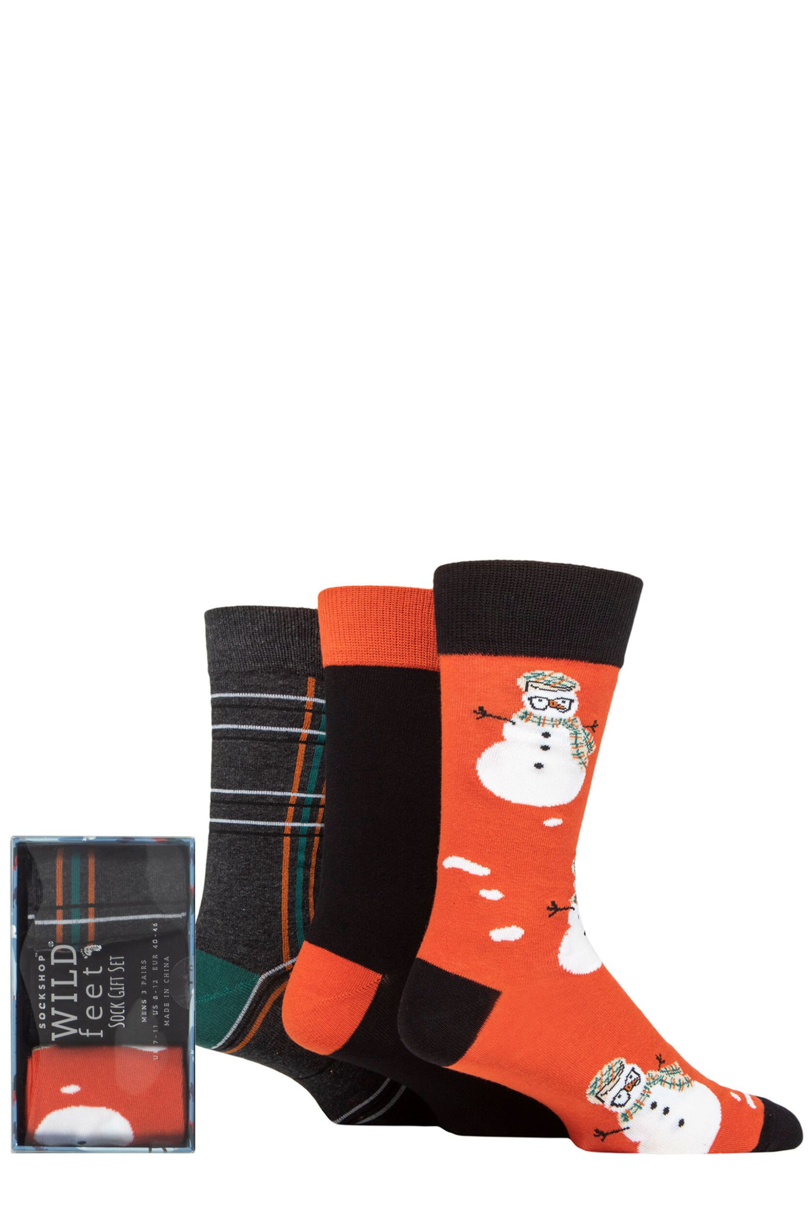 Mens 3 Pair SOCKSHOP Wildfeet Winter Wonderland Christmas Gift Boxed Socks Snowman 7-11 Mens