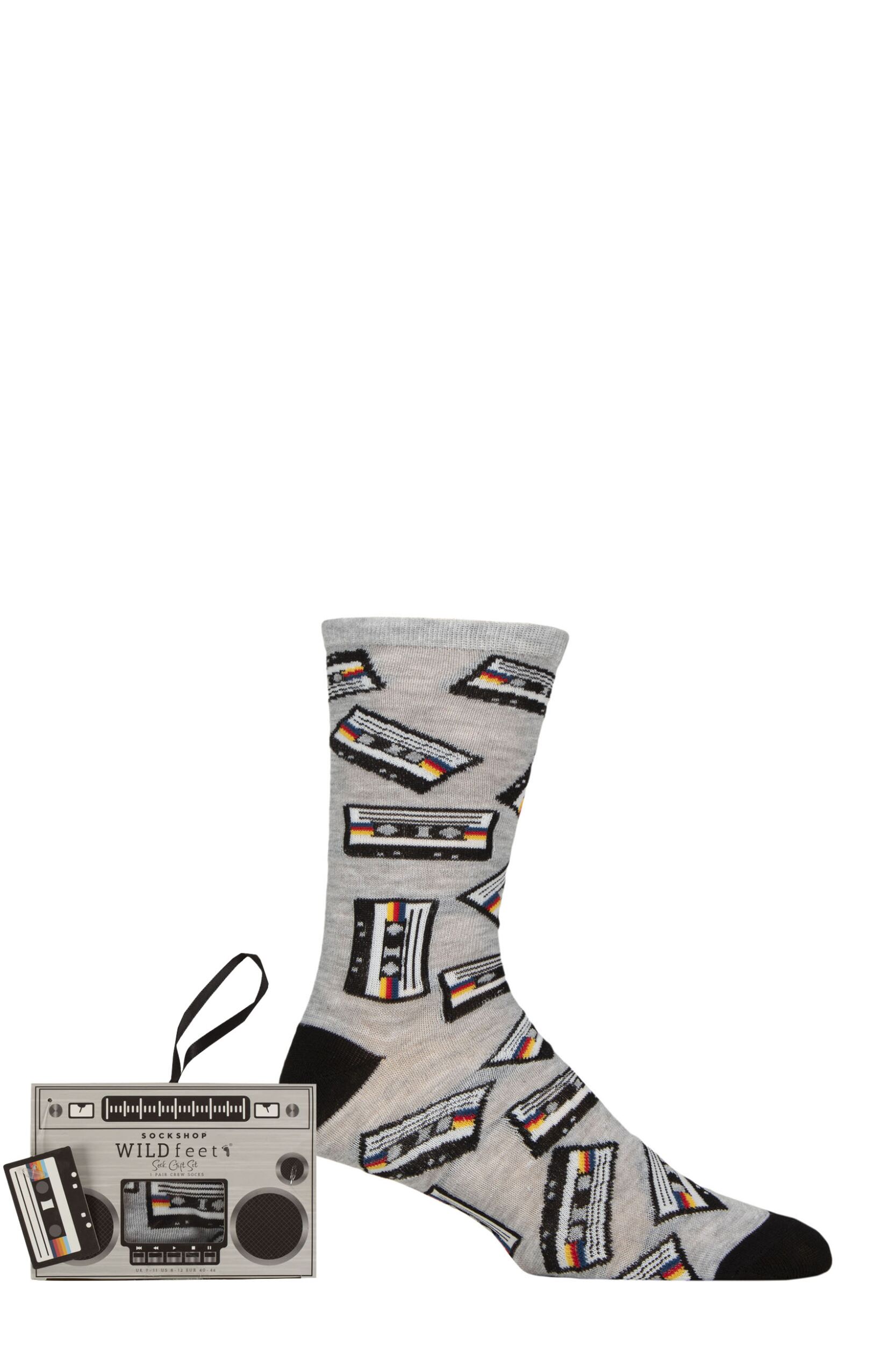 Mens  1 Pair SOCKSHOP Wildfeet Man Cave Gift Boxed Socks Retro Boombox 7-11 Mens