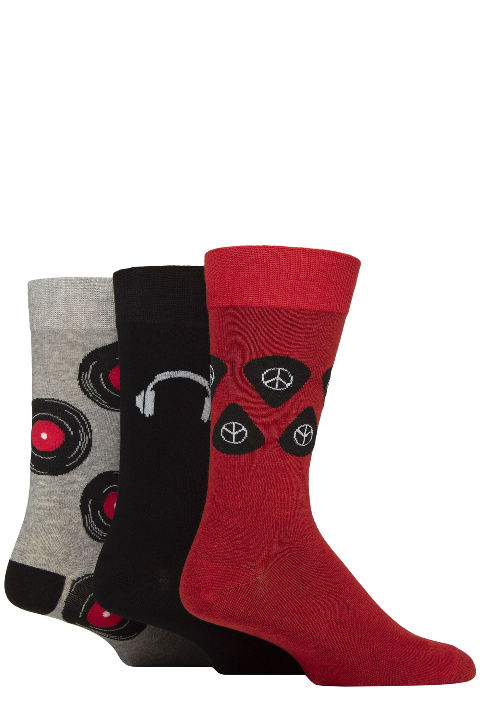 Mens 3 Pair Wildfeet Novelty Patterned Cotton Socks Music 7-11 Mens
