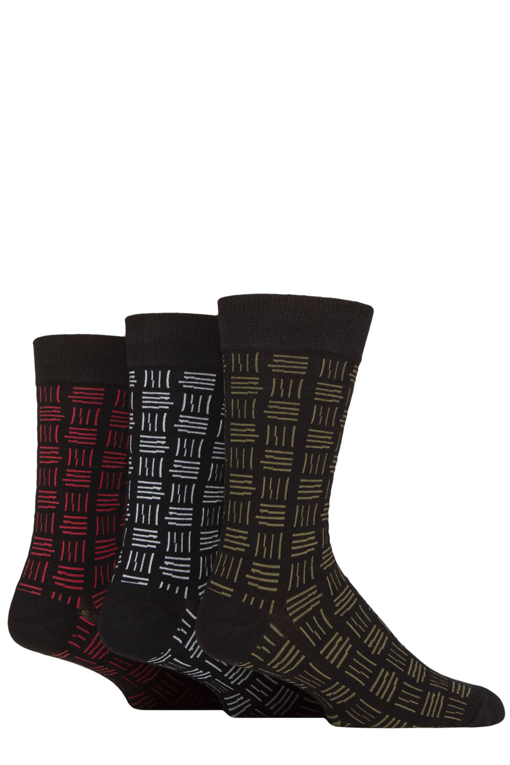 Mens 3 Pair Wildfeet Novelty Patterned Cotton Socks Hatch Pattern Black 7-11 Mens