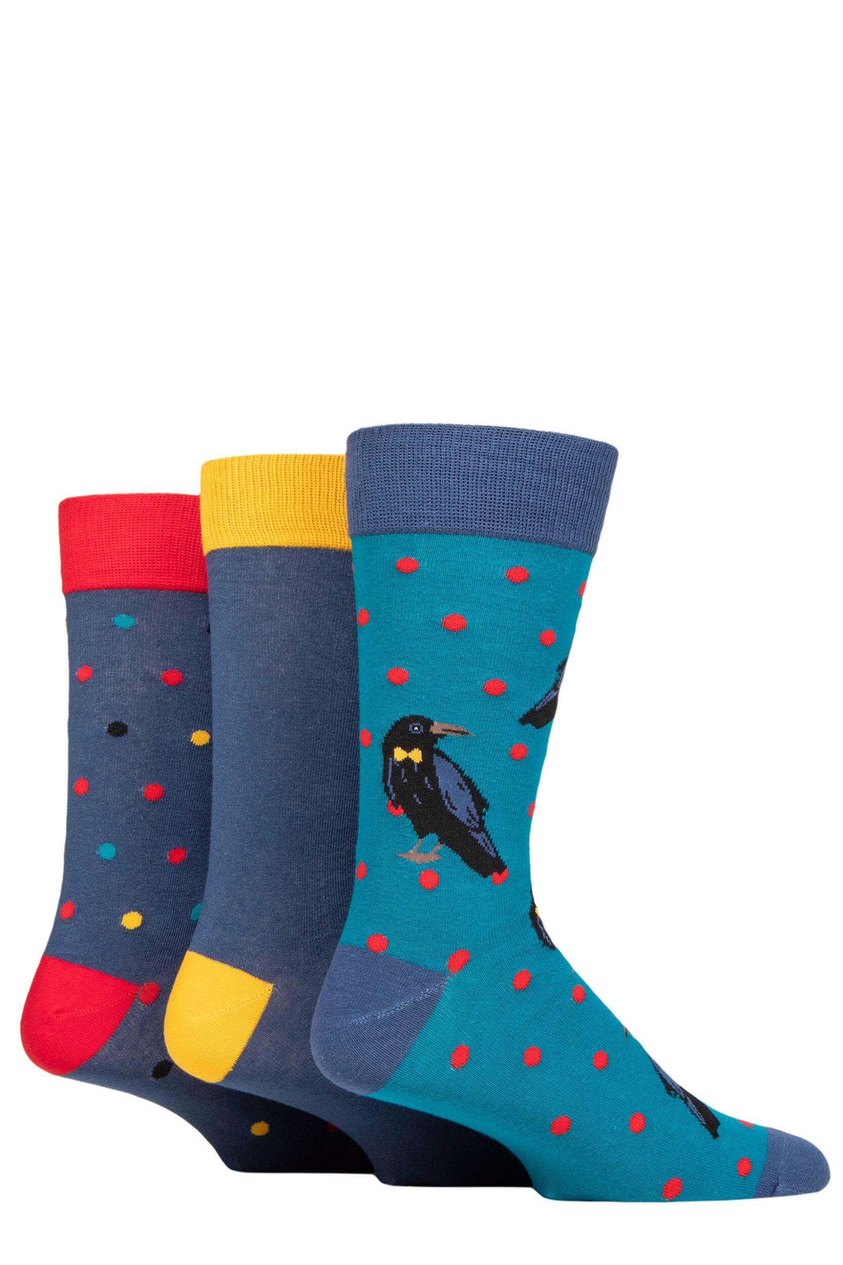 Mens 3 Pair Wildfeet Novelty Patterned Cotton Socks Raven UK 7-11