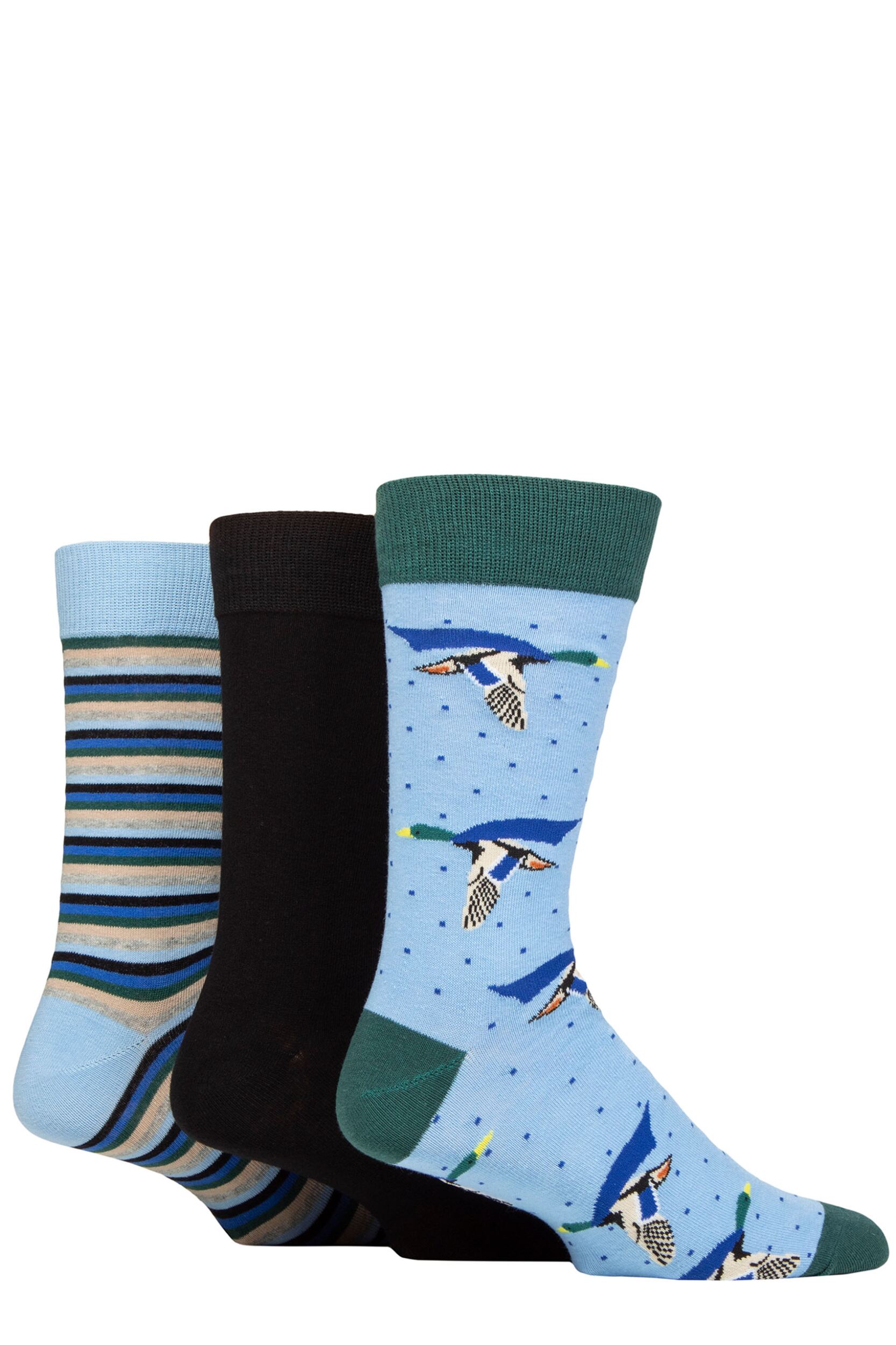 Mens 3 Pair Wildfeet Novelty Patterned Cotton Socks Mallards in Capes UK 7-11