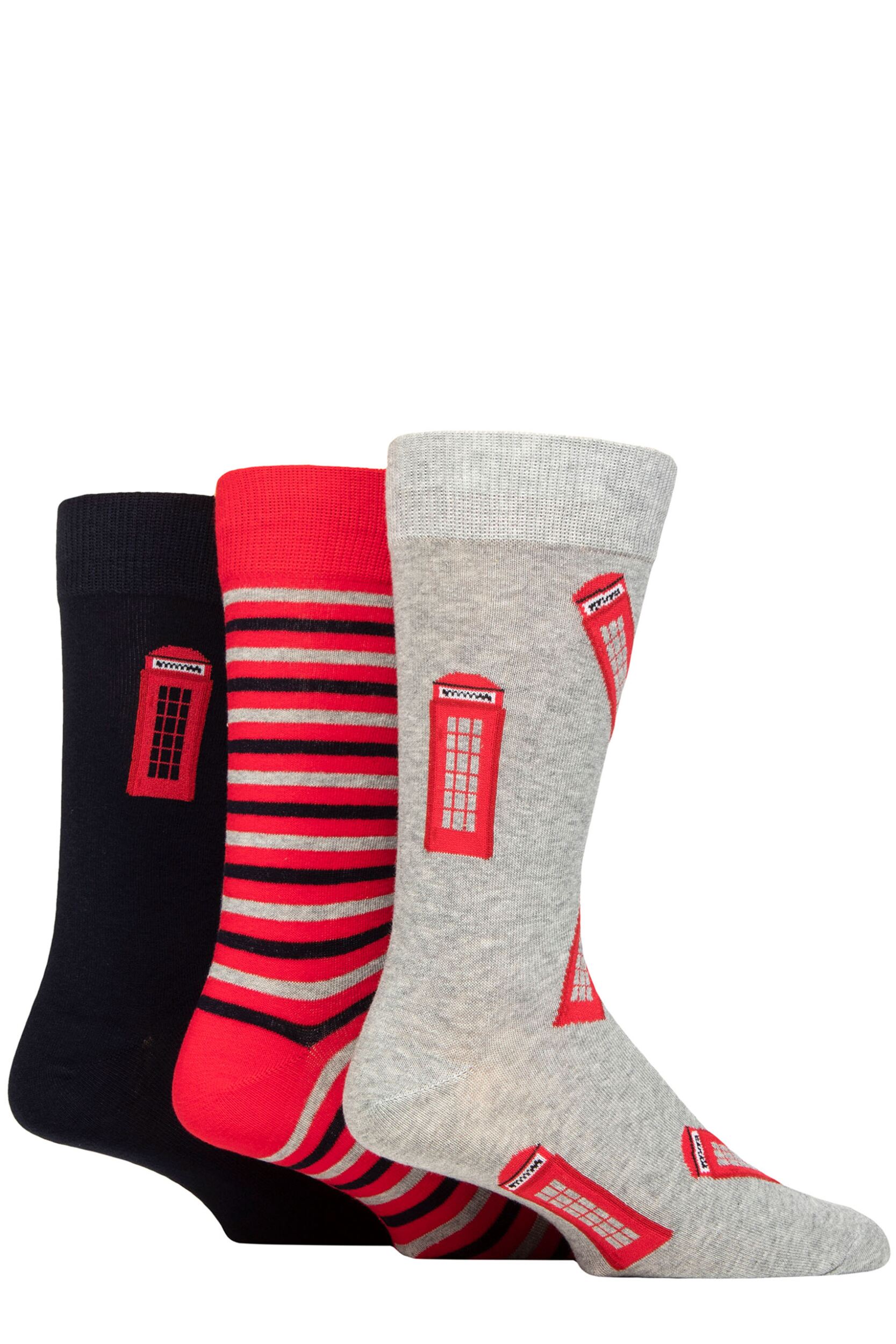 Mens 3 Pair Wildfeet Novelty Patterned Cotton Socks Phone Box 7-11